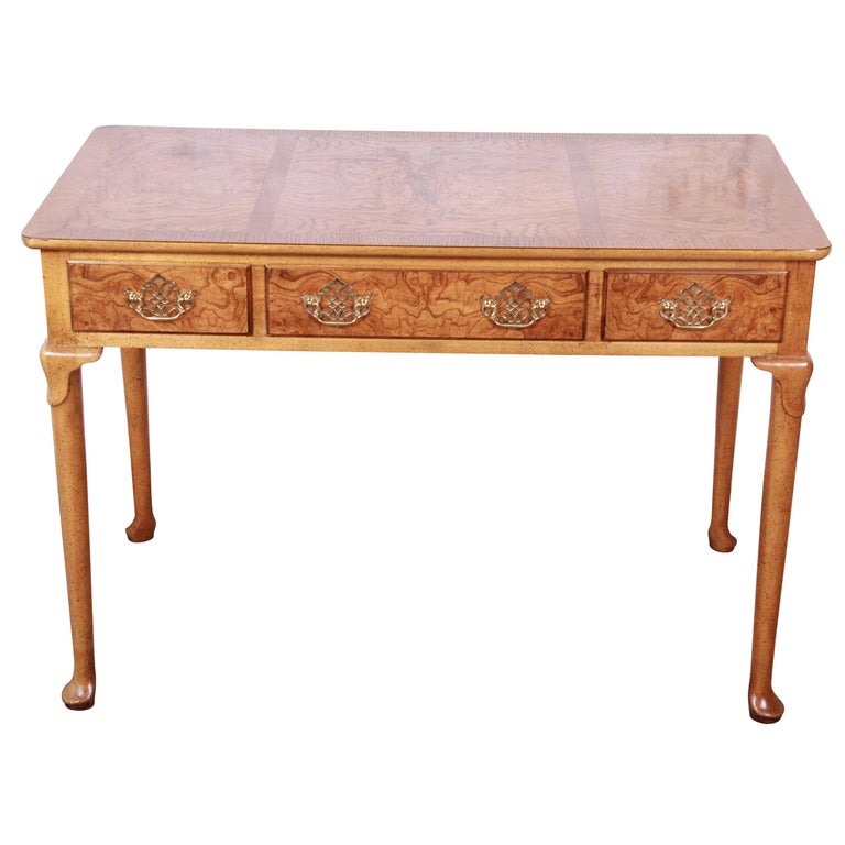 Baker Furniture Queen Anne Burl Wood Writing Desk at 1stDibs