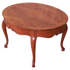 Retro Baker Furniture Queen Anne Burled Walnut and Cherry Wood Coffee Table