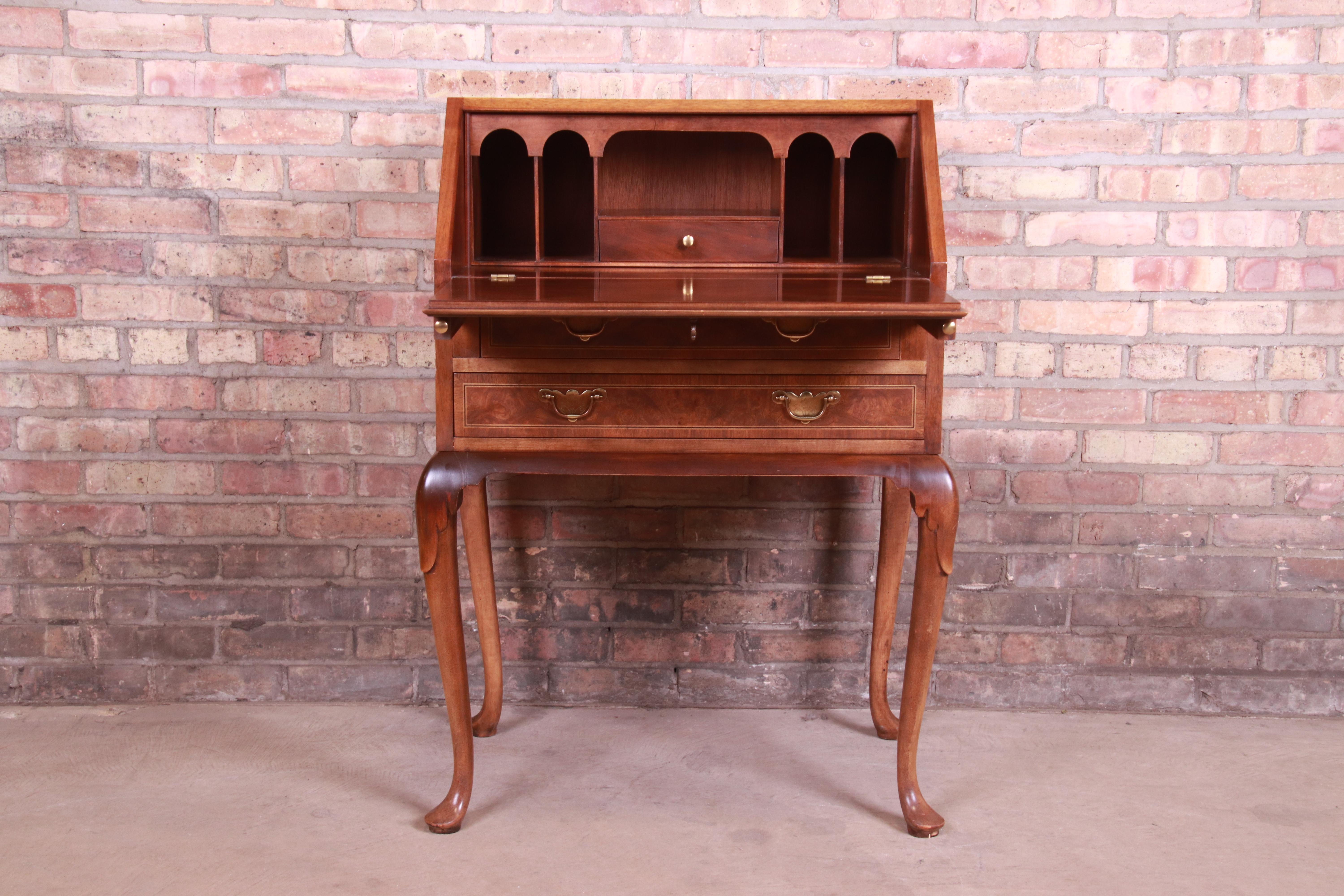 Baker Furniture Queen Anne Burled Walnut Drop Front Secretary Desk 4