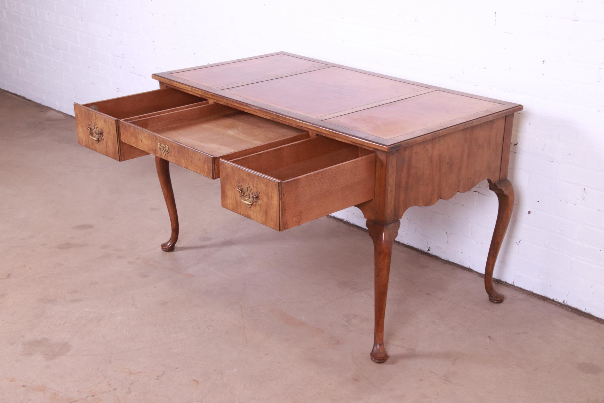 Baker Furniture Queen Anne Burled Walnut Leather Top Desk 4