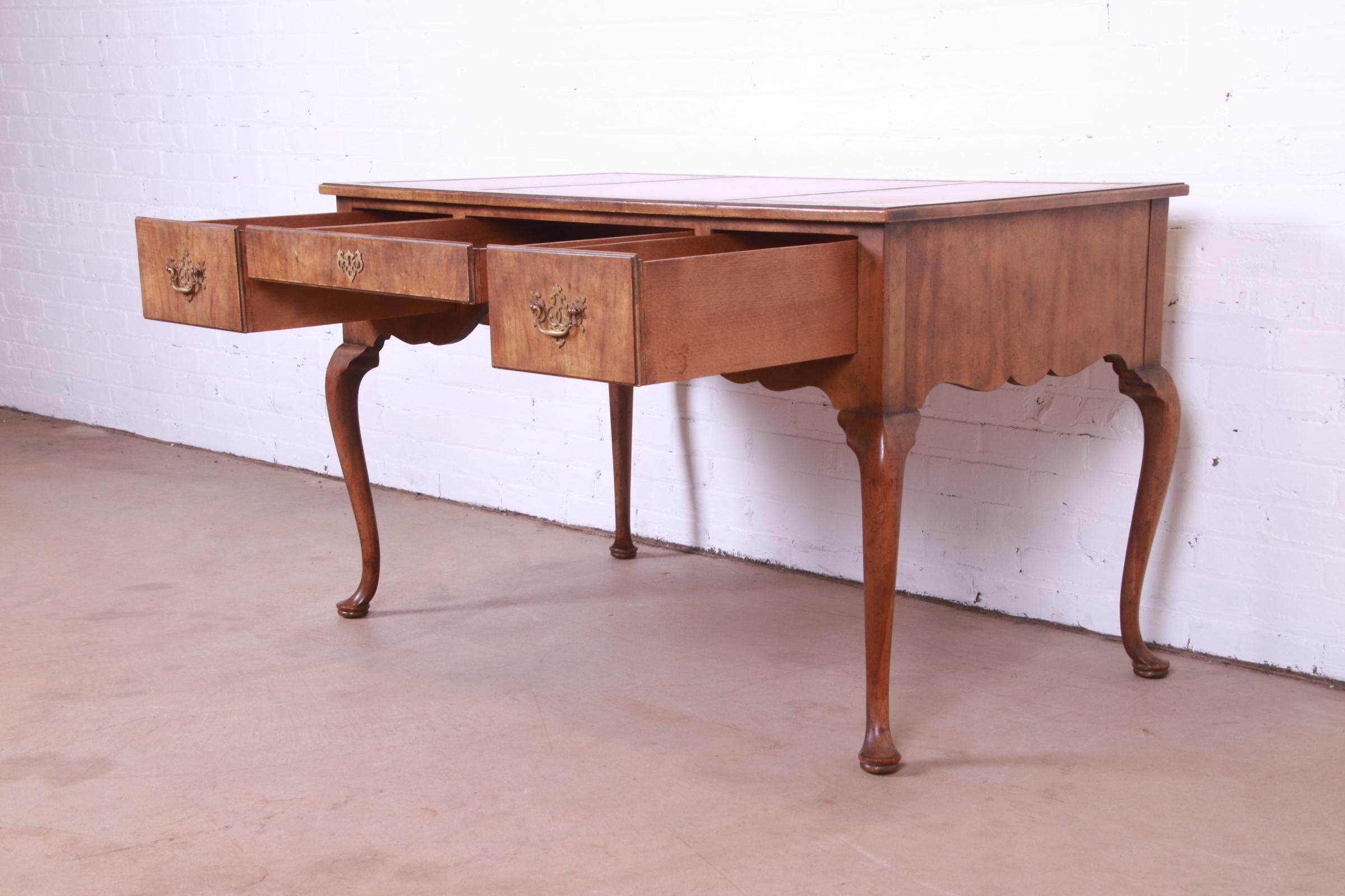 Baker Furniture Queen Anne Burled Walnut Leather Top Desk 5