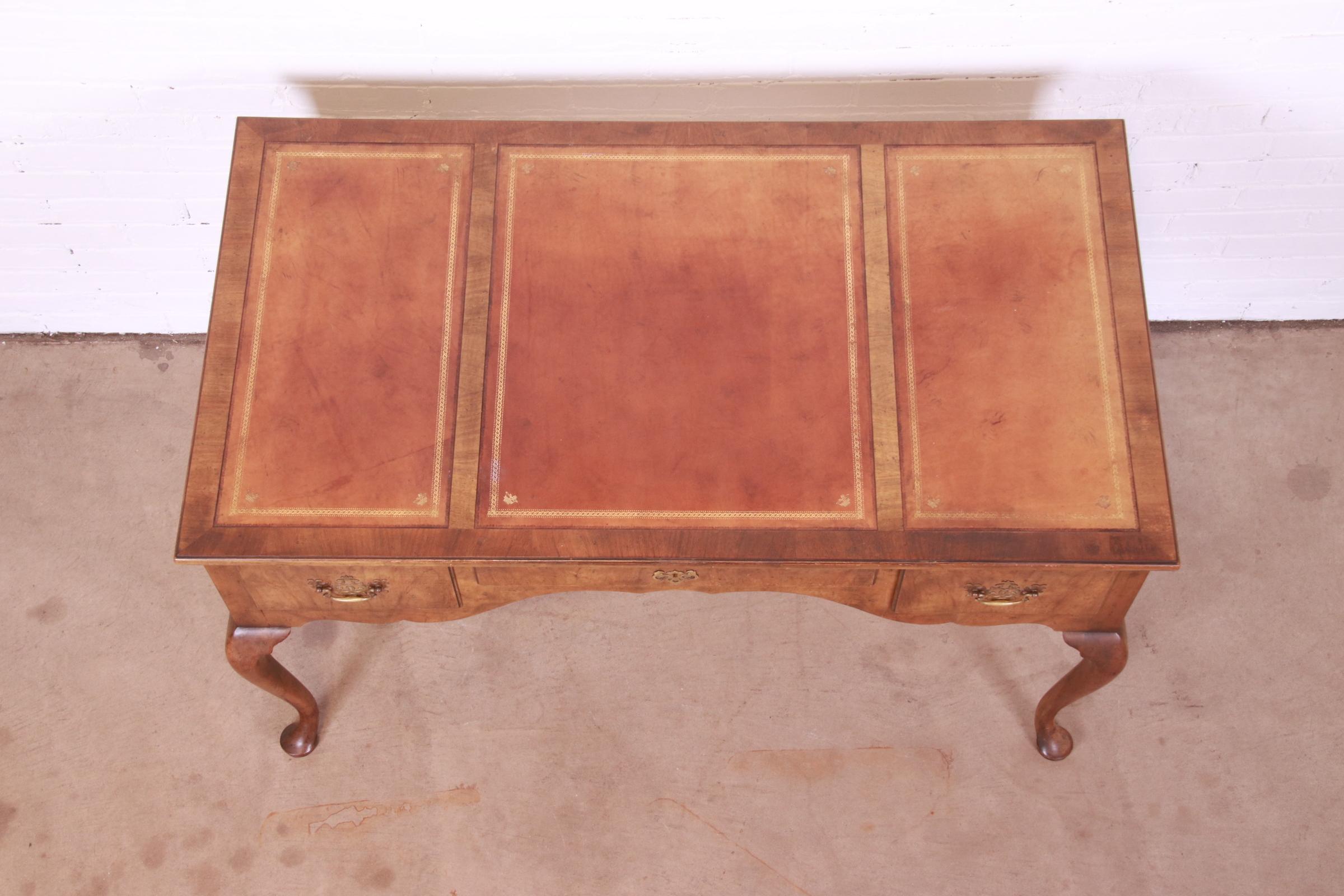 Baker Furniture Queen Anne Burled Walnut Leather Top Desk 6