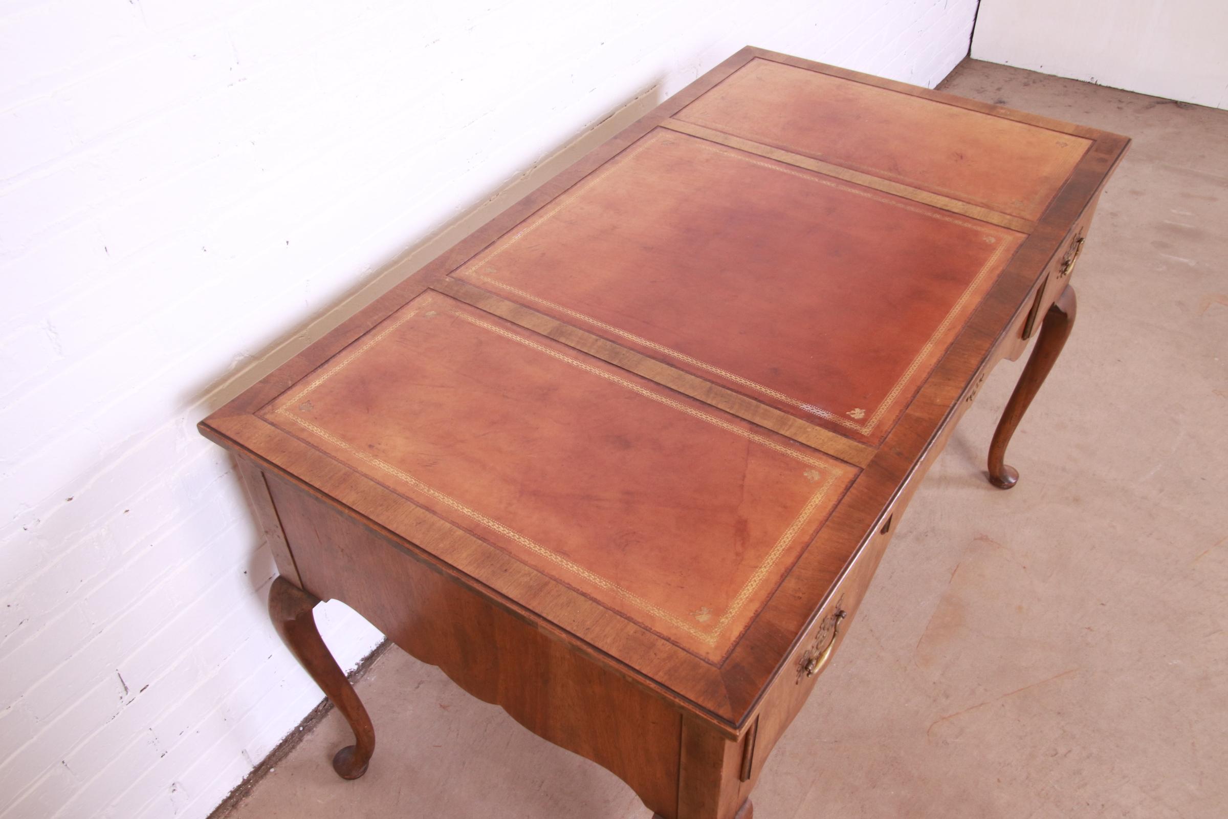 Baker Furniture Queen Anne Burled Walnut Leather Top Desk 7