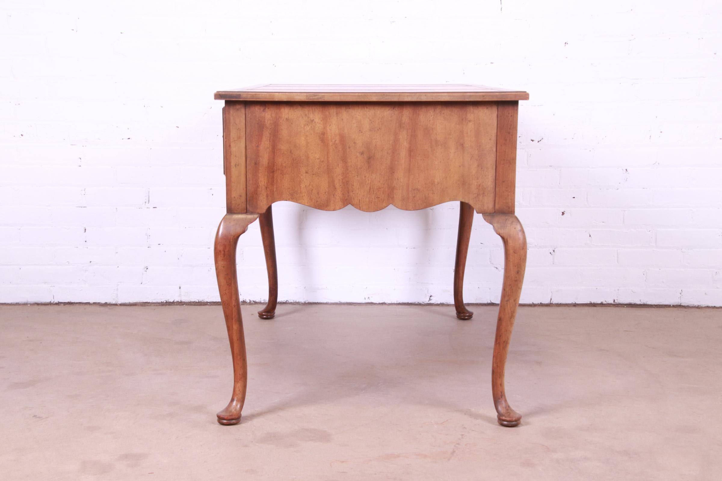 Baker Furniture Queen Anne Burled Walnut Leather Top Desk 9