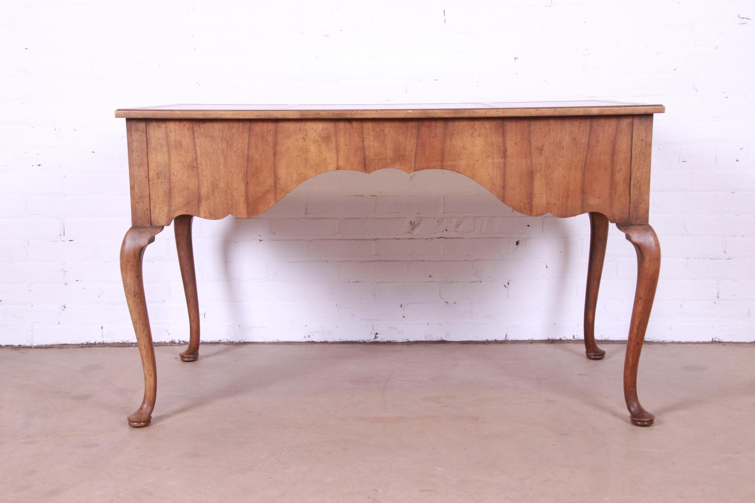 Baker Furniture Queen Anne Burled Walnut Leather Top Desk 10