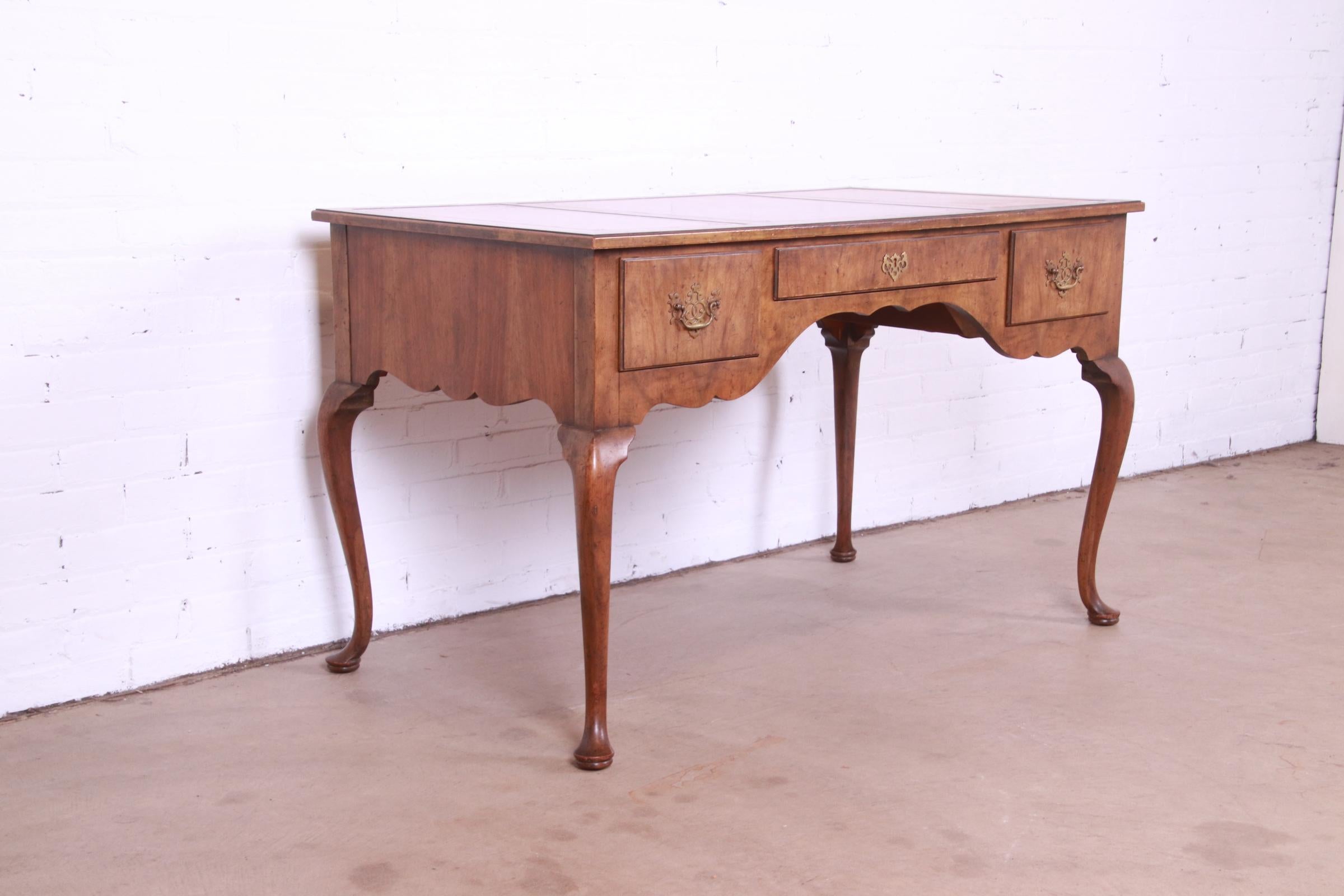 Baker Furniture Queen Anne Burled Walnut Leather Top Desk 1