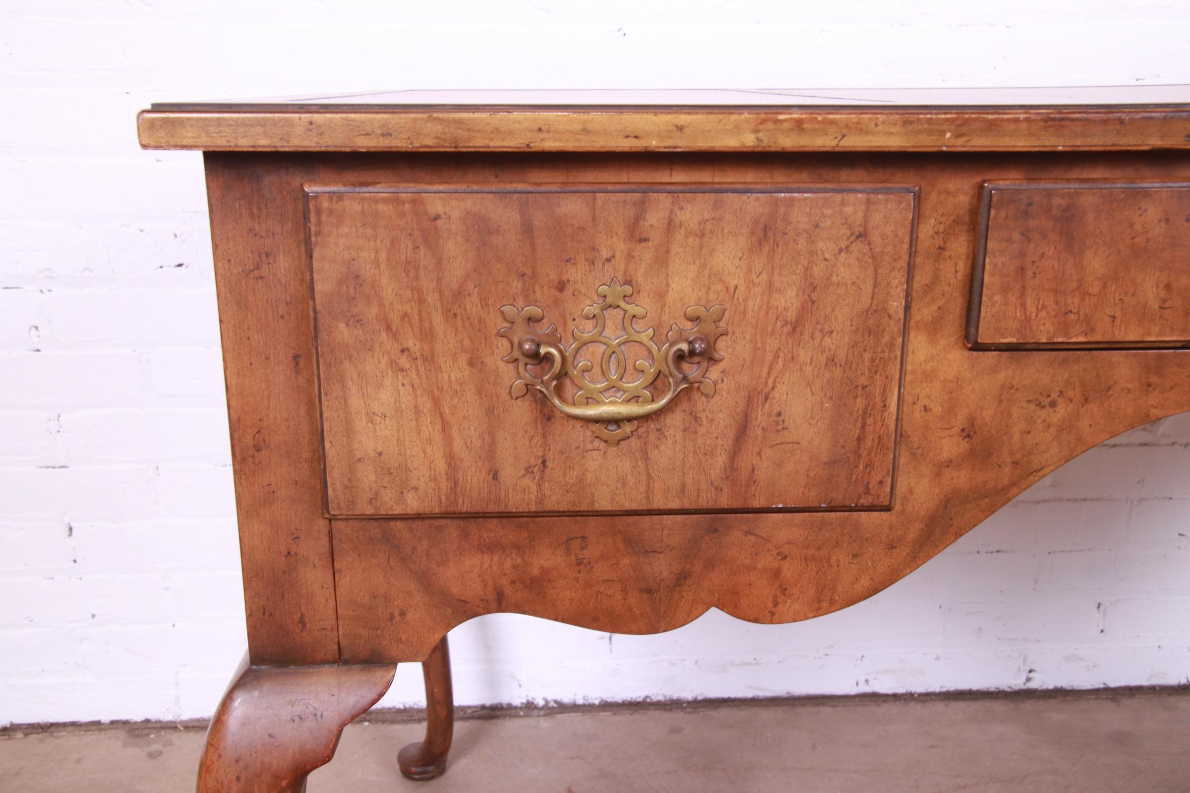 Baker Furniture Queen Anne Burled Walnut Leather Top Desk 2