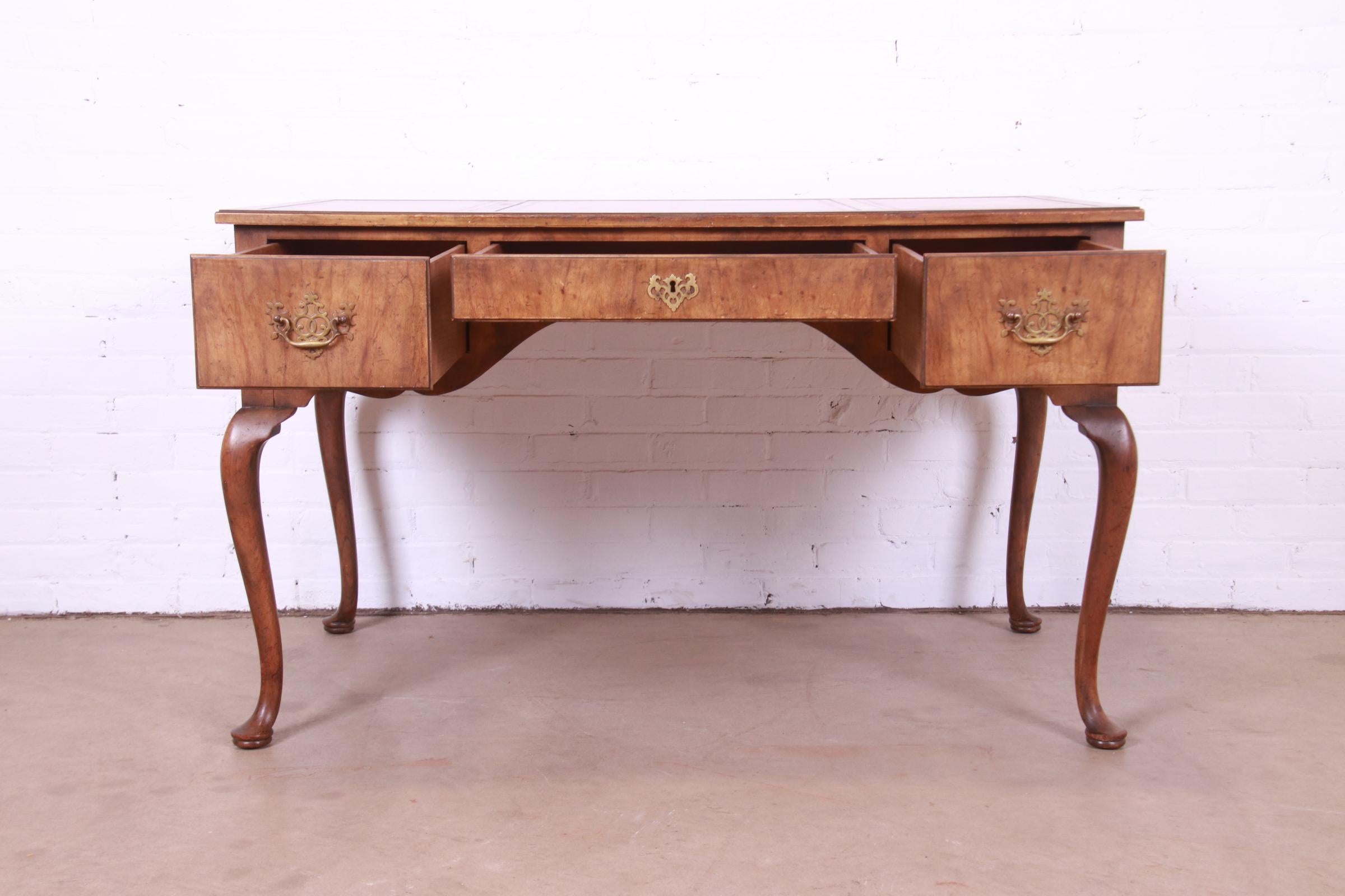 Baker Furniture Queen Anne Burled Walnut Leather Top Desk 3