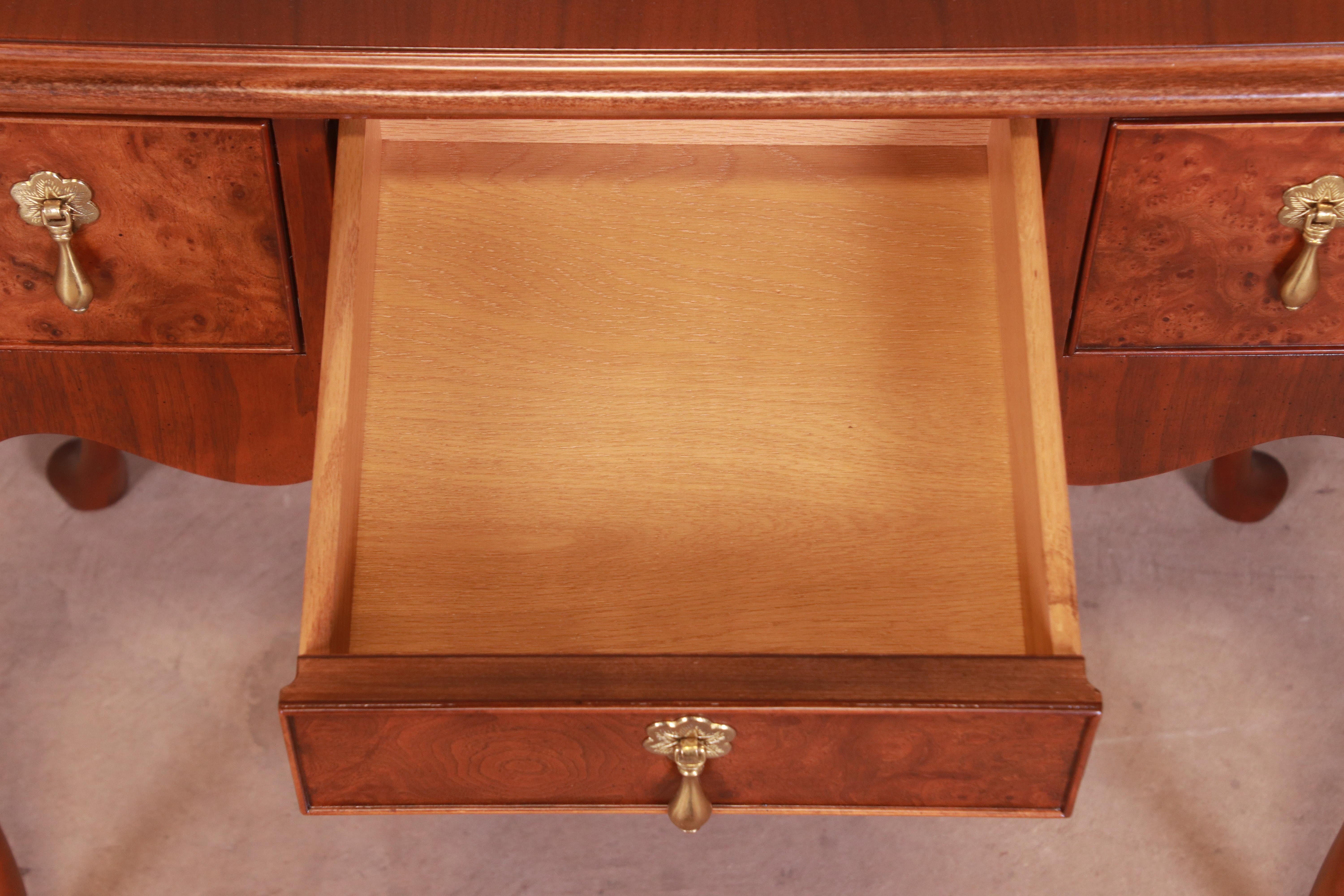 Baker Furniture Queen Anne Burled Walnut Lowboy Dresser or Console, Refinished For Sale 1