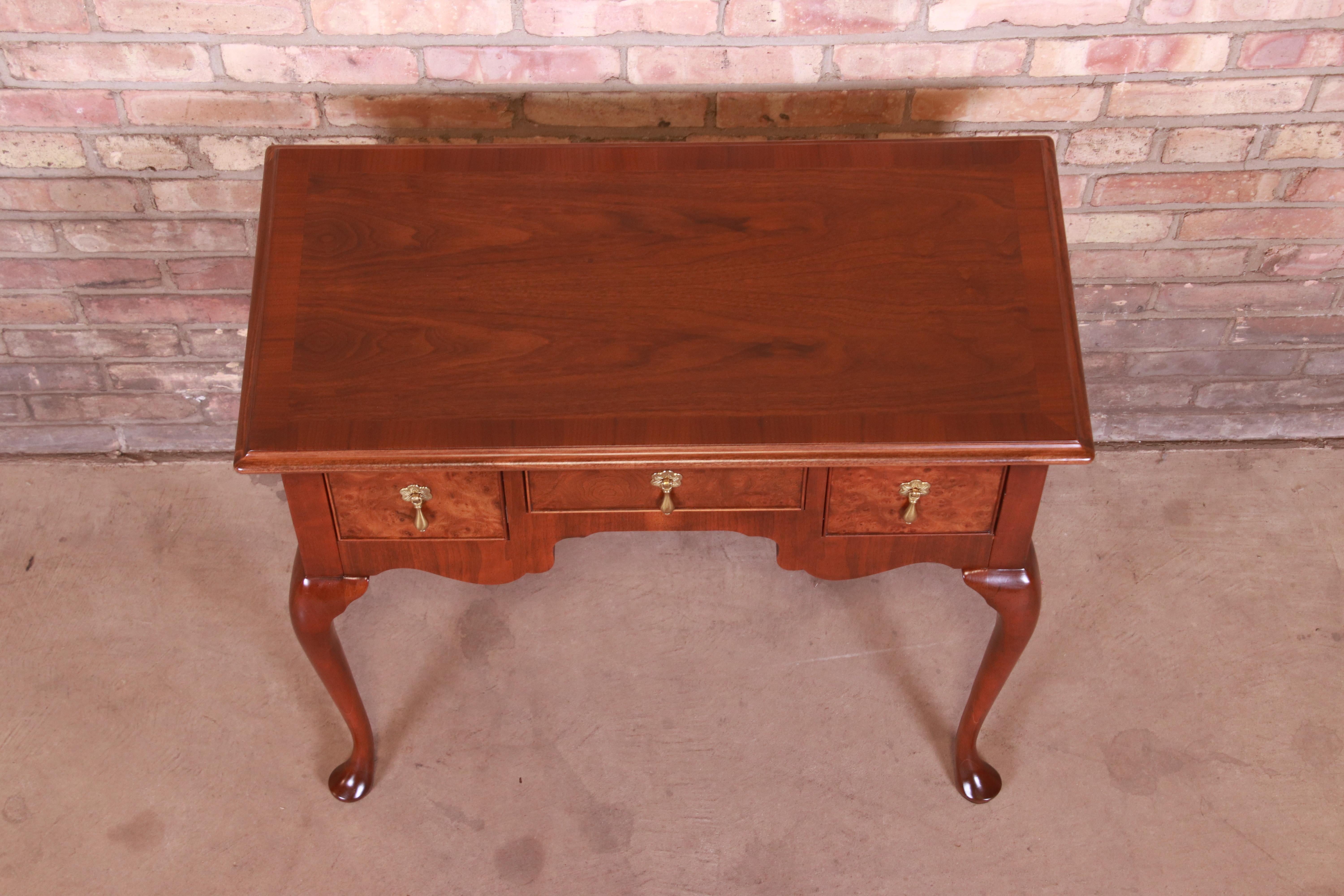 Baker Furniture Queen Anne Burled Walnut Lowboy Dresser or Console, Refinished For Sale 2