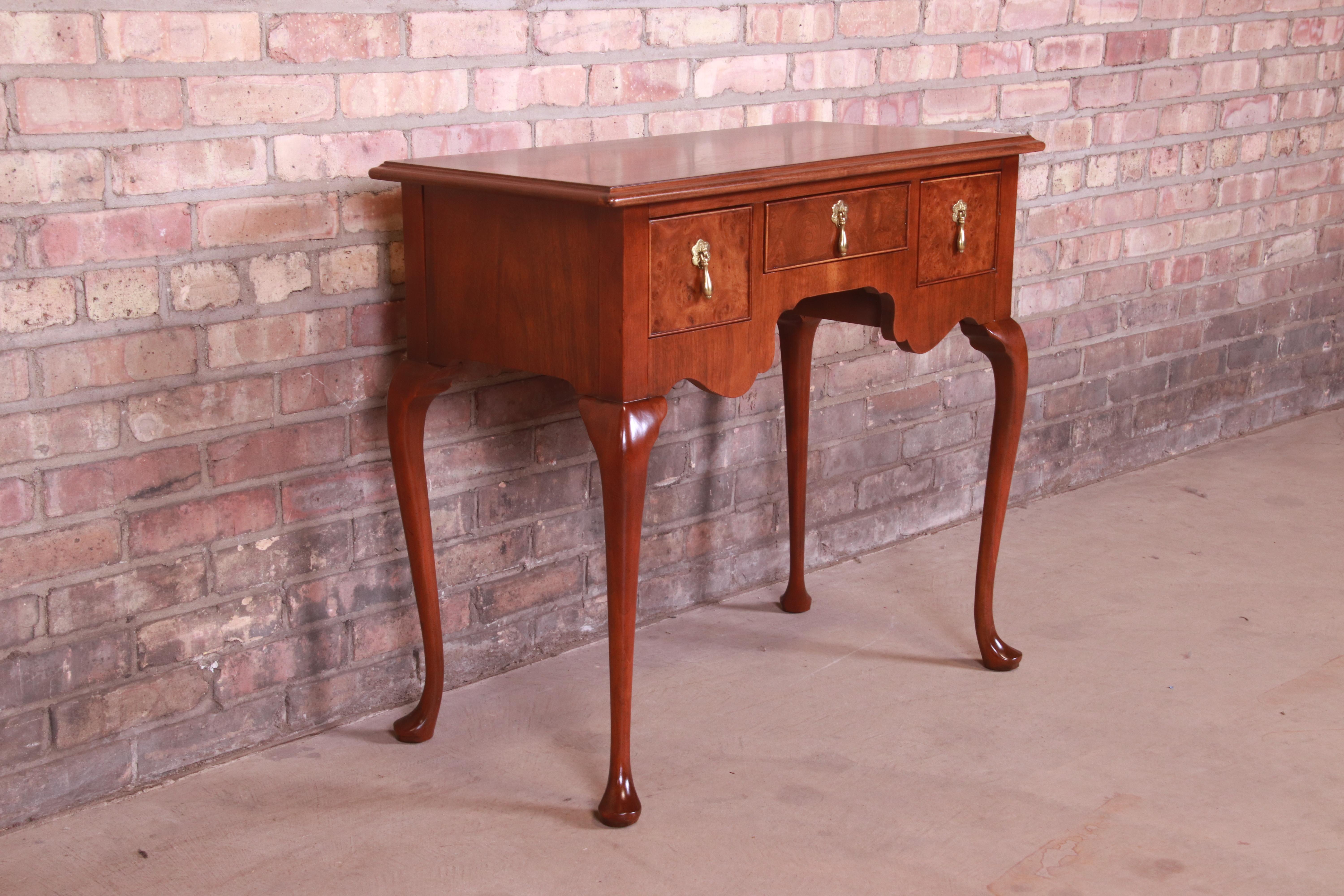American Baker Furniture Queen Anne Burled Walnut Lowboy Dresser or Console, Refinished For Sale