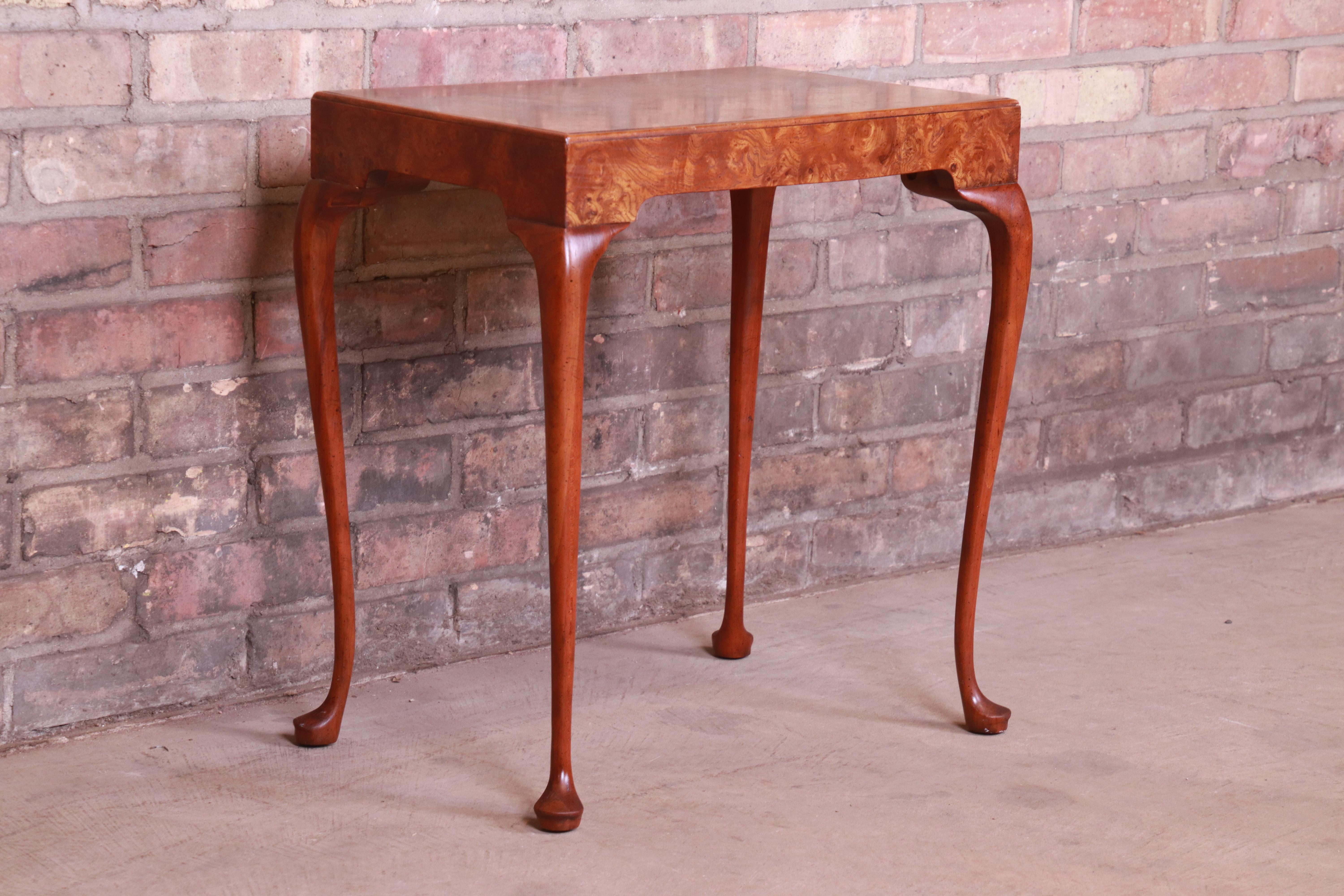 20th Century Baker Furniture Queen Anne Burled Walnut Occasional Side Table