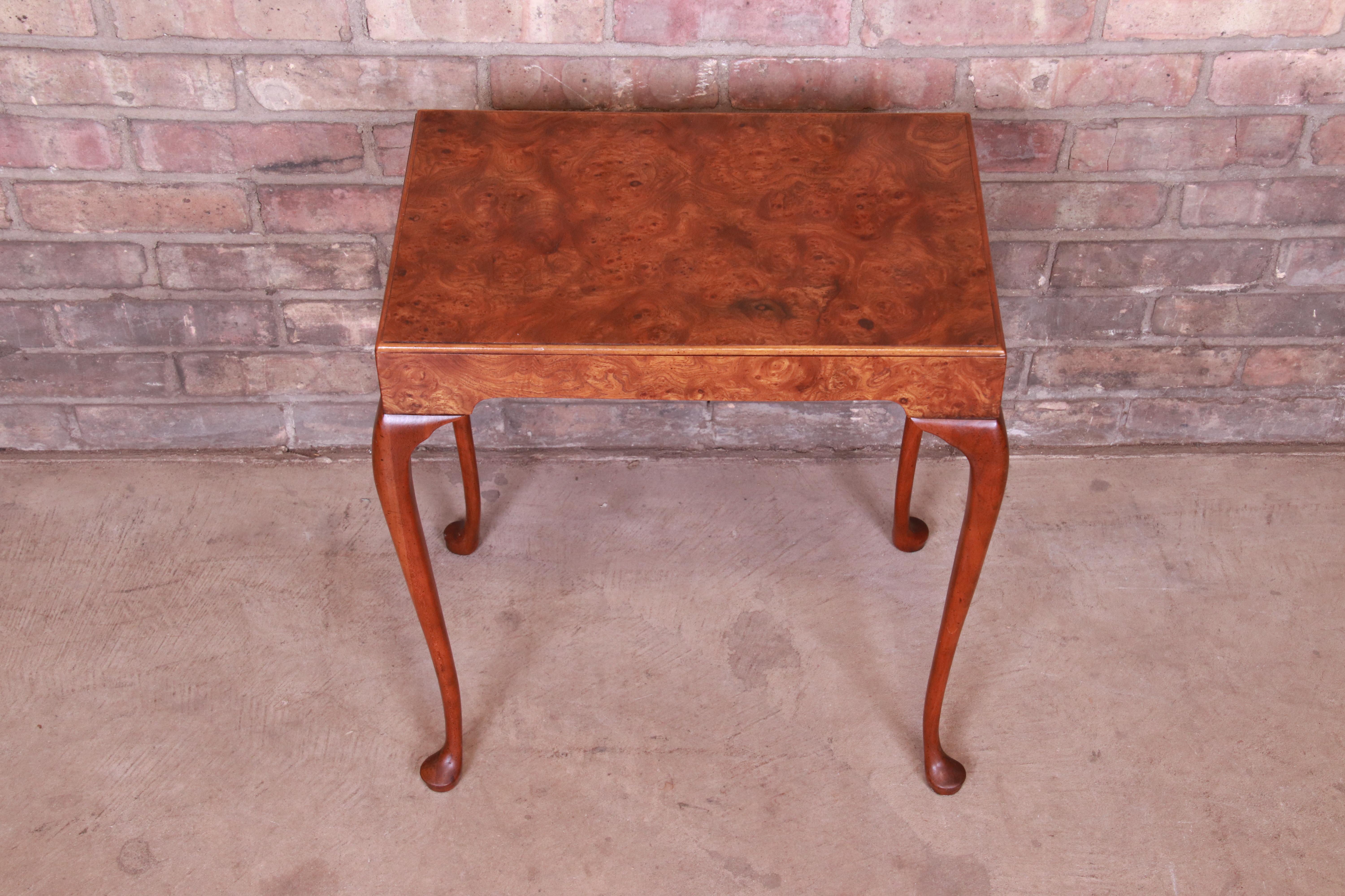Baker Furniture Queen Anne Burled Walnut Occasional Side Table 2