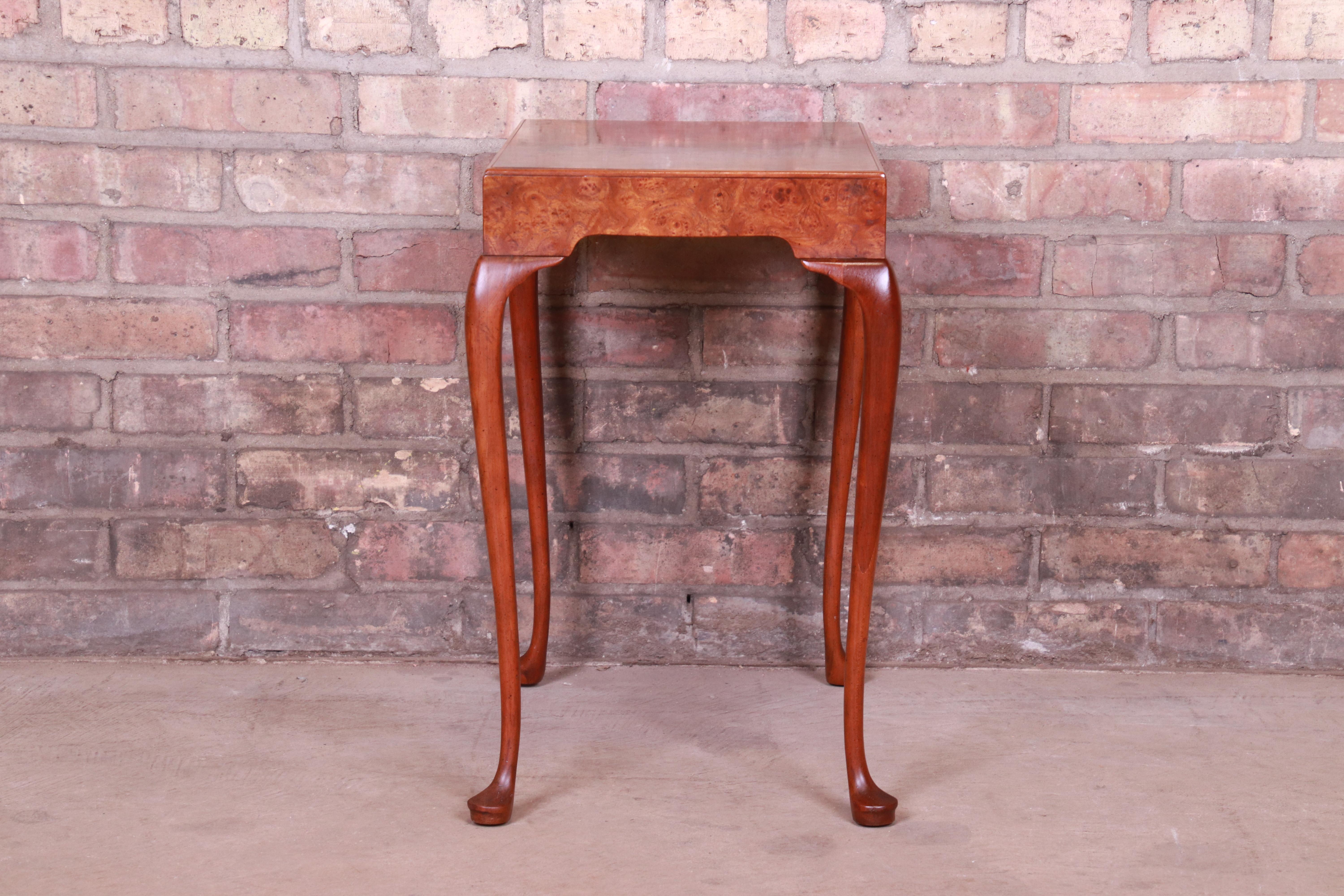 Baker Furniture Queen Anne Burled Walnut Occasional Side Table 3