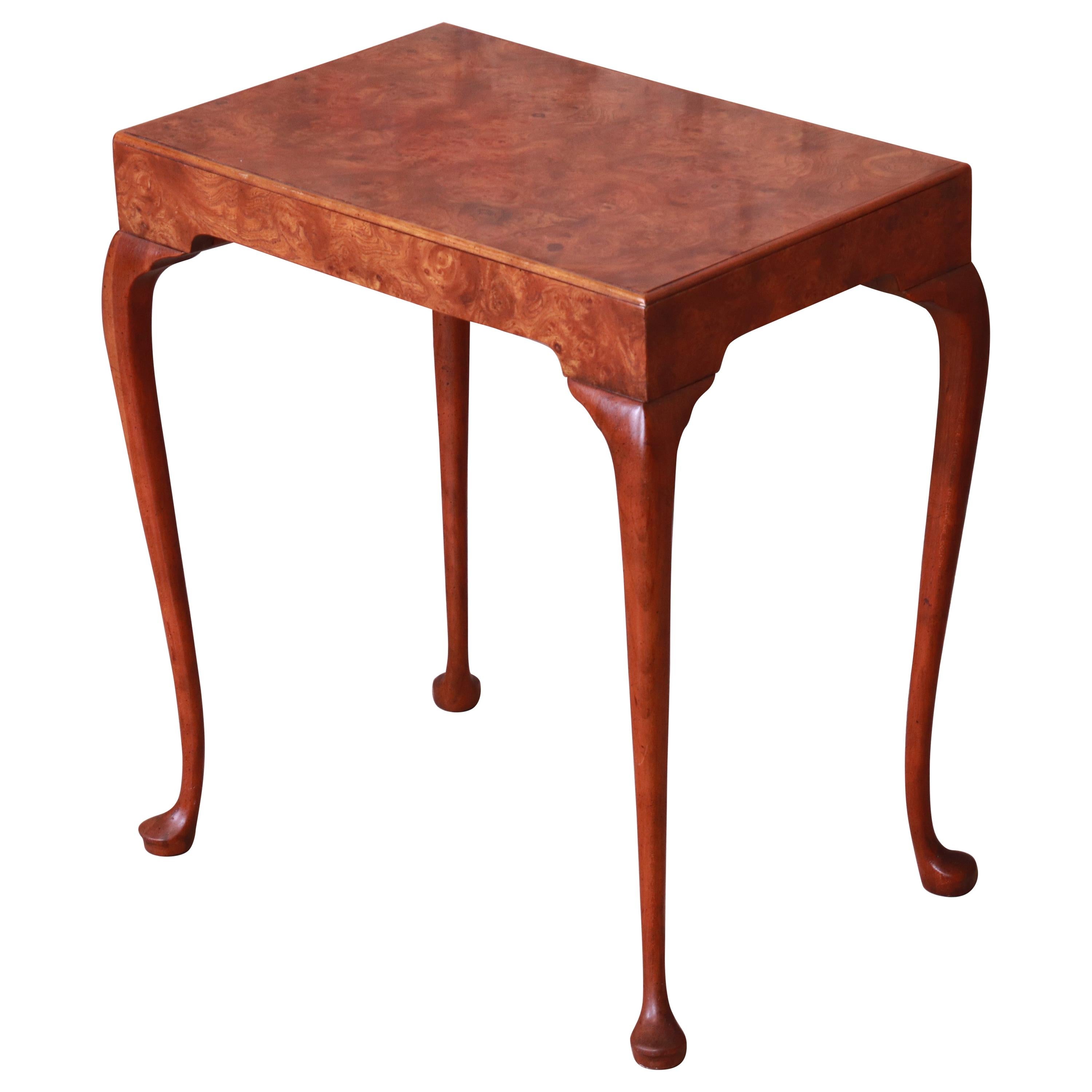 Baker Furniture Queen Anne Burled Walnut Occasional Side Table