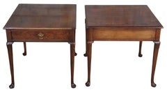 Baker Furniture Queen Anne Burled Walnut Side Tables Nightstands Pair Vintage