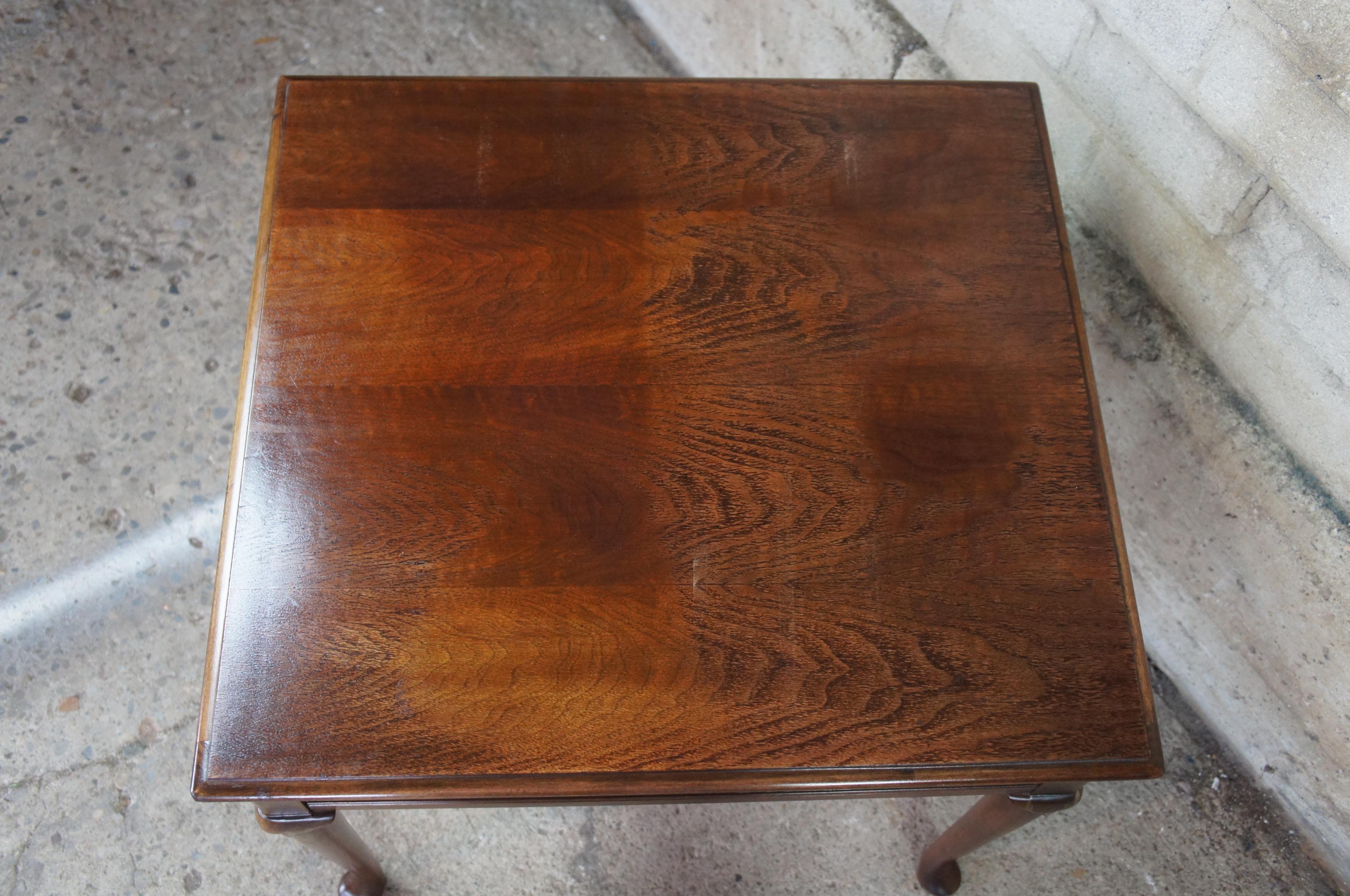 20th Century Baker Furniture Queen Anne Burled Walnut Side Tables Nightstands Pair Vintage