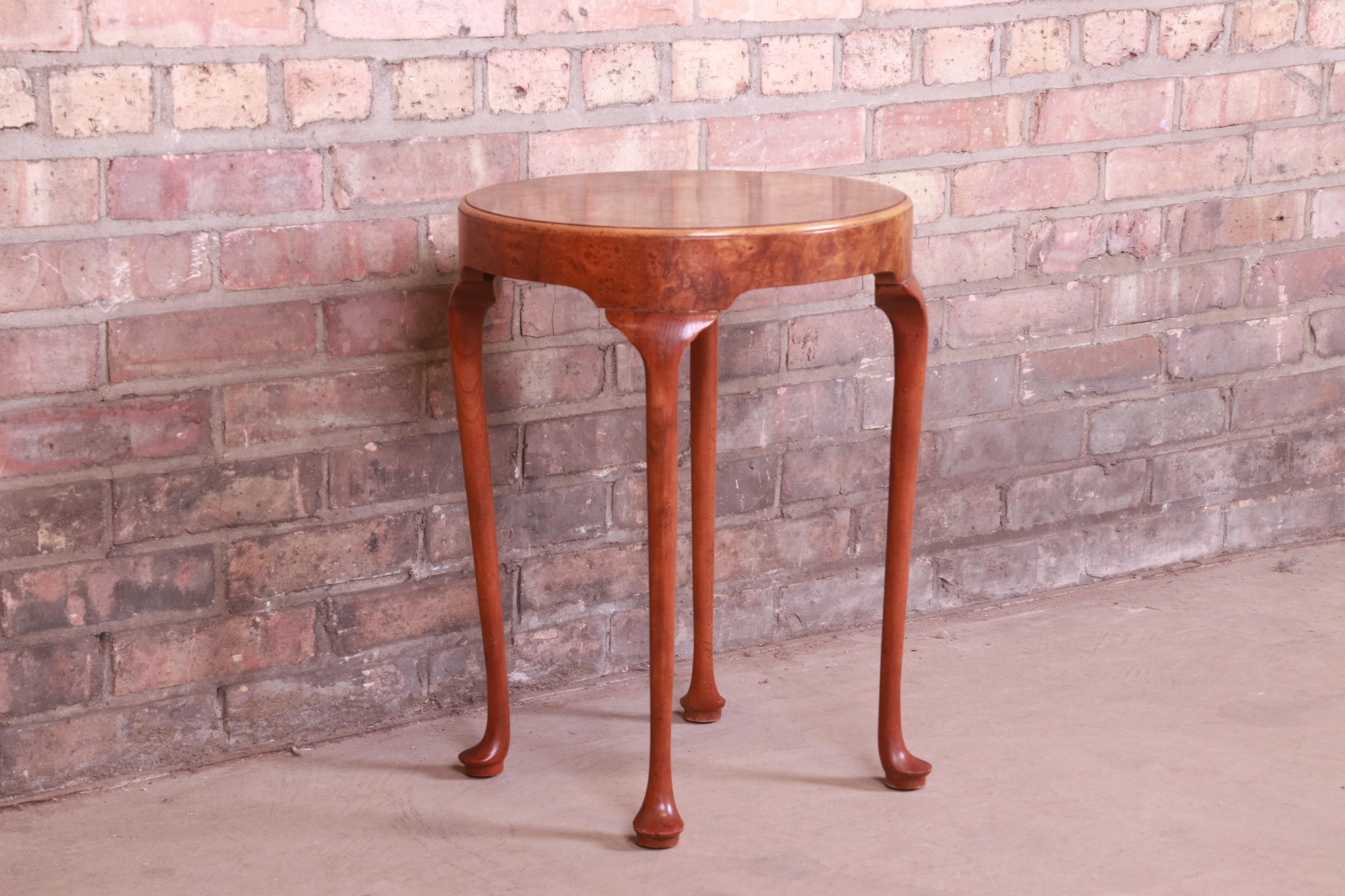 Baker Furniture Queen Anne Burled Walnut Tea Table or Occasional Side Table 1
