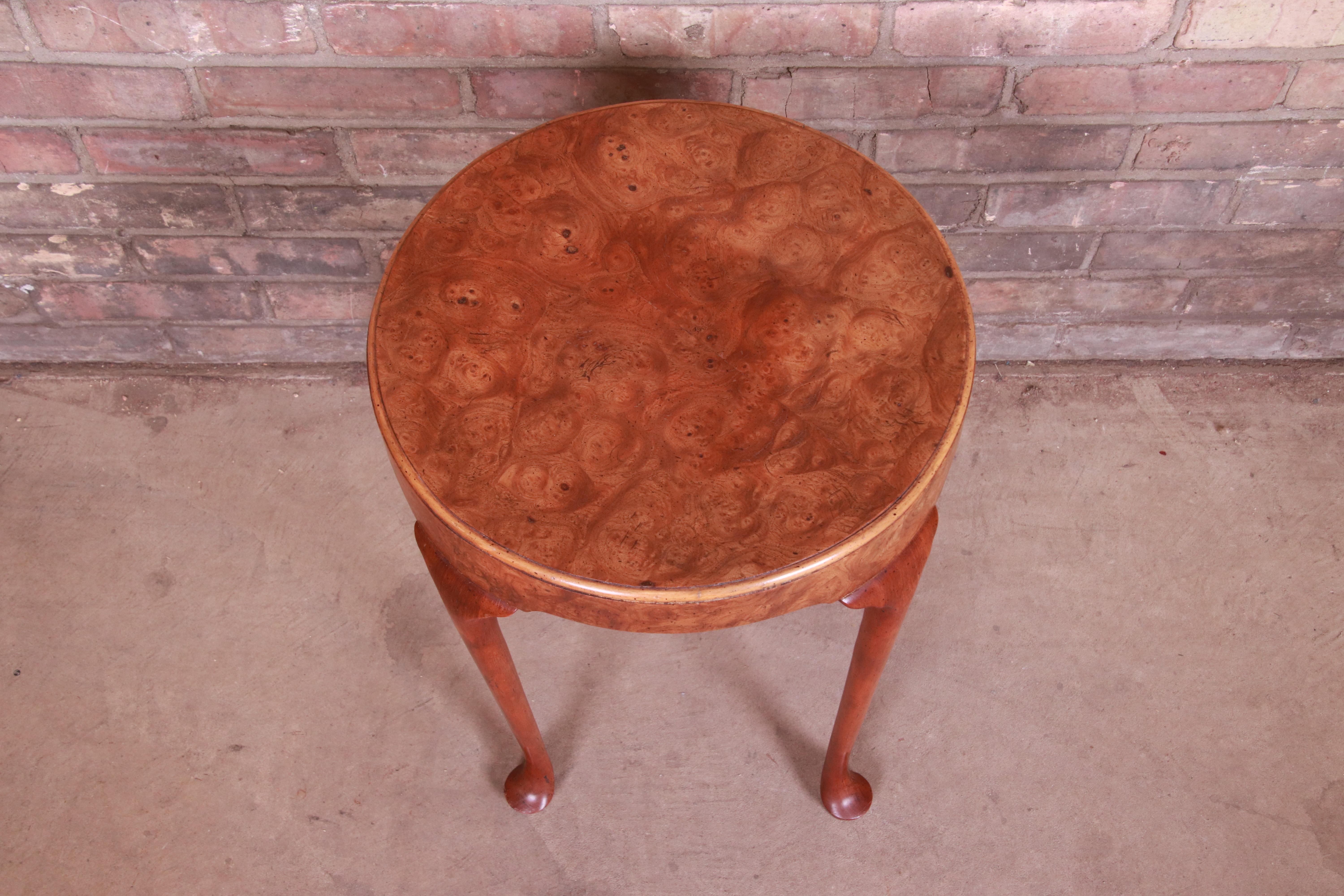 Baker Furniture Queen Anne Burled Walnut Tea Table or Occasional Side Table 2