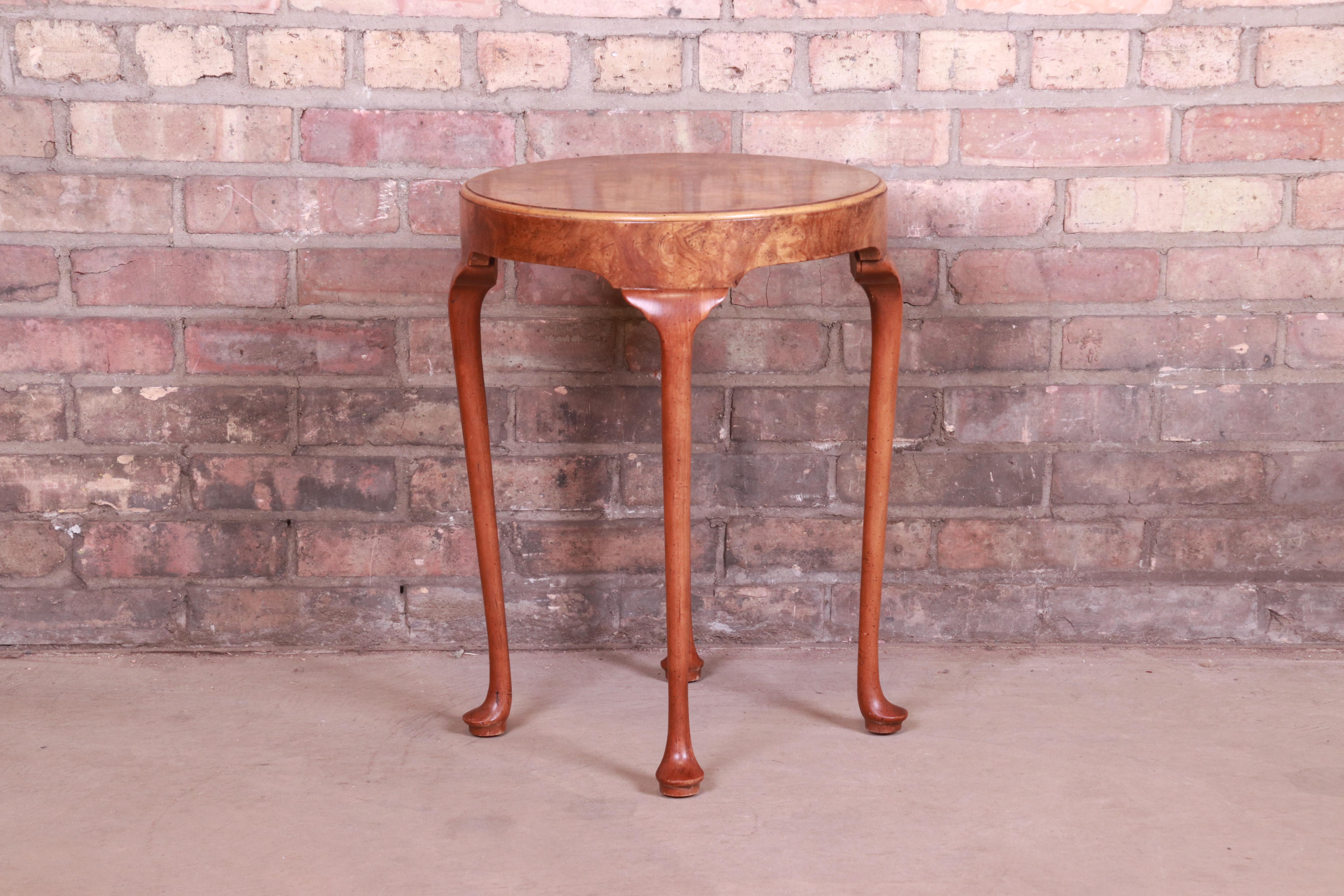 Baker Furniture Queen Anne Burled Walnut Tea Table or Occasional Side Table 3