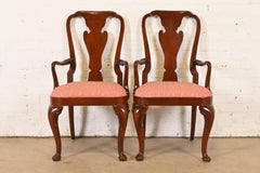 Baker Furniture Queen Anne Carved Mahogany Armchairs or Dining Captain Chairs