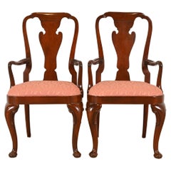 Baker Furniture Queen Anne Carved Mahogany Armchairs or Dining Captain Chairs