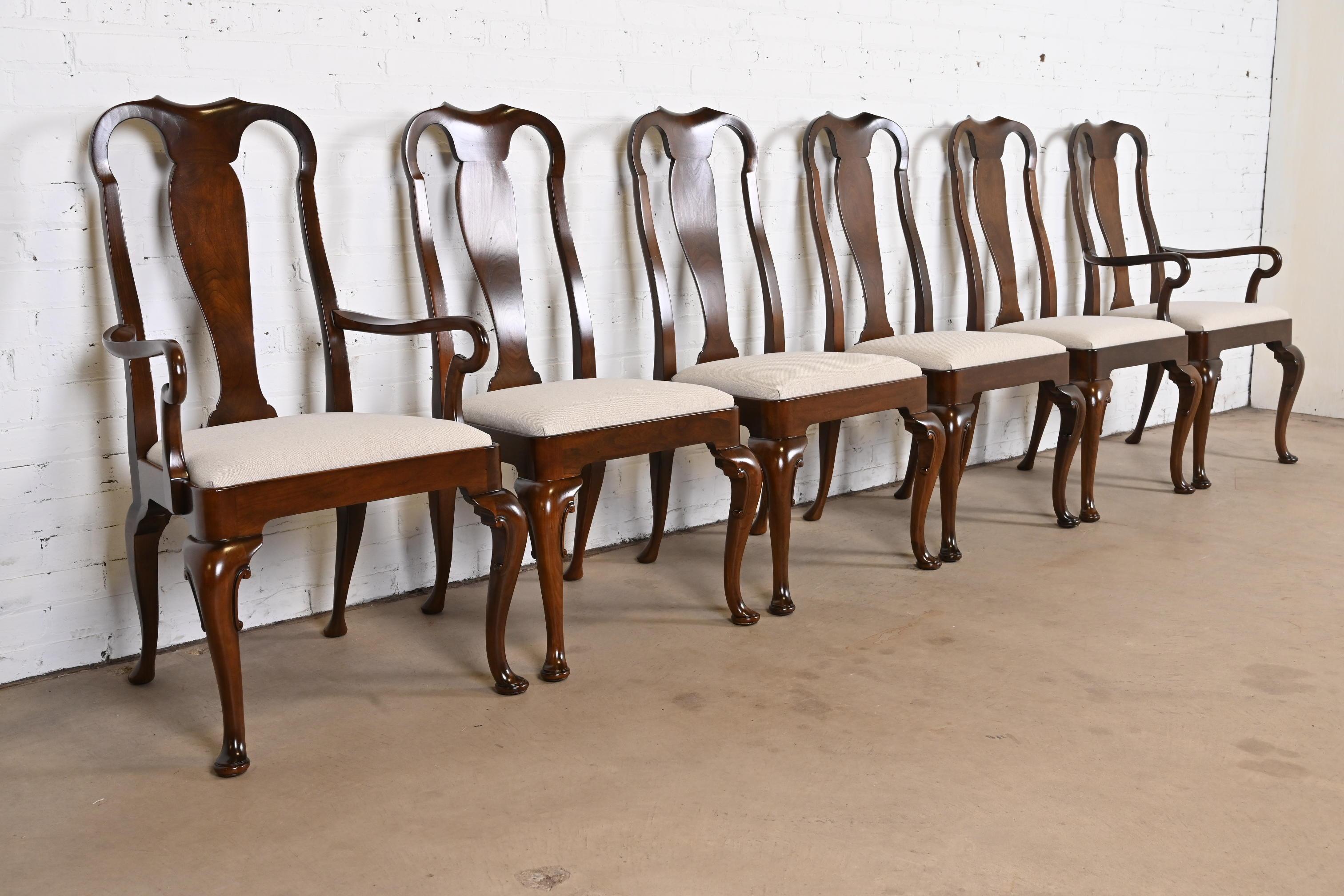 20th Century Baker Furniture Queen Anne Carved Mahogany Dining Chairs, Fully Restored