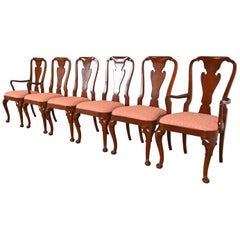 Baker Furniture Queen Anne Carved Mahogany Dining Chairs, Set of Six
