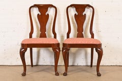 Baker Furniture Queen Anne Carved Mahogany Side Chairs or Dining Chairs, Pair