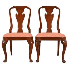 Baker Furniture Queen Anne Carved Mahogany Side Chairs or Dining Chairs, Pair