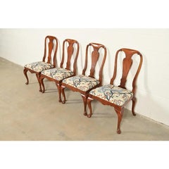 Baker Furniture Queen Anne Carved Walnut Dining Chairs, Set of Four