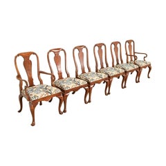Baker Furniture Queen Anne Carved Walnut Dining Chairs, Set of Six