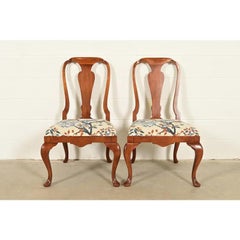Baker Furniture Queen Anne Carved Walnut Side Chairs or Dining Chairs, Pair