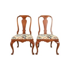 Baker Furniture Queen Anne Carved Walnut Side Chairs or Dining Chairs, Pair