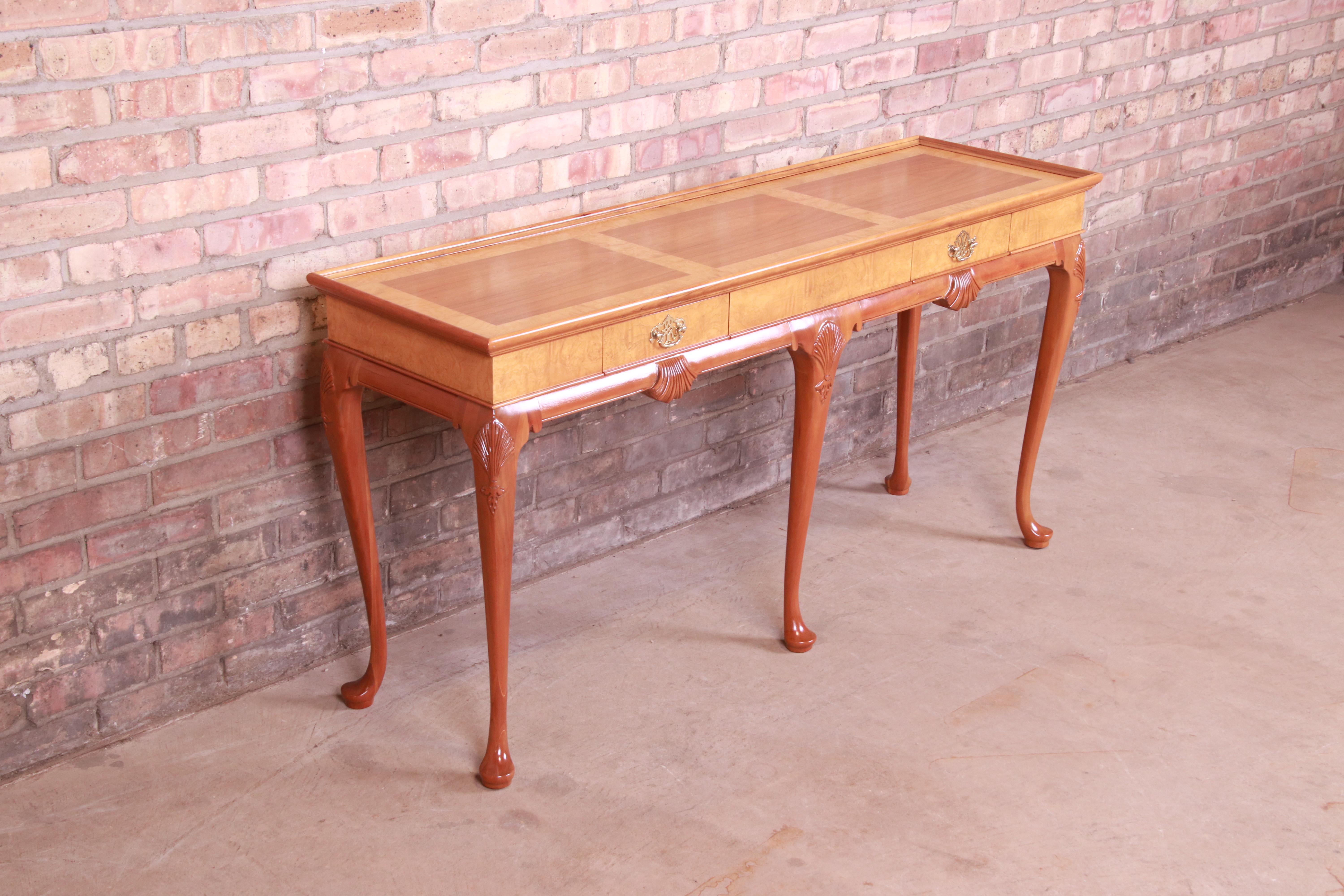 queen anne console table cherry finish