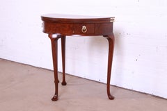 Baker Furniture Queen Anne Mahogany and Burl Flip Top Demilune Console Table
