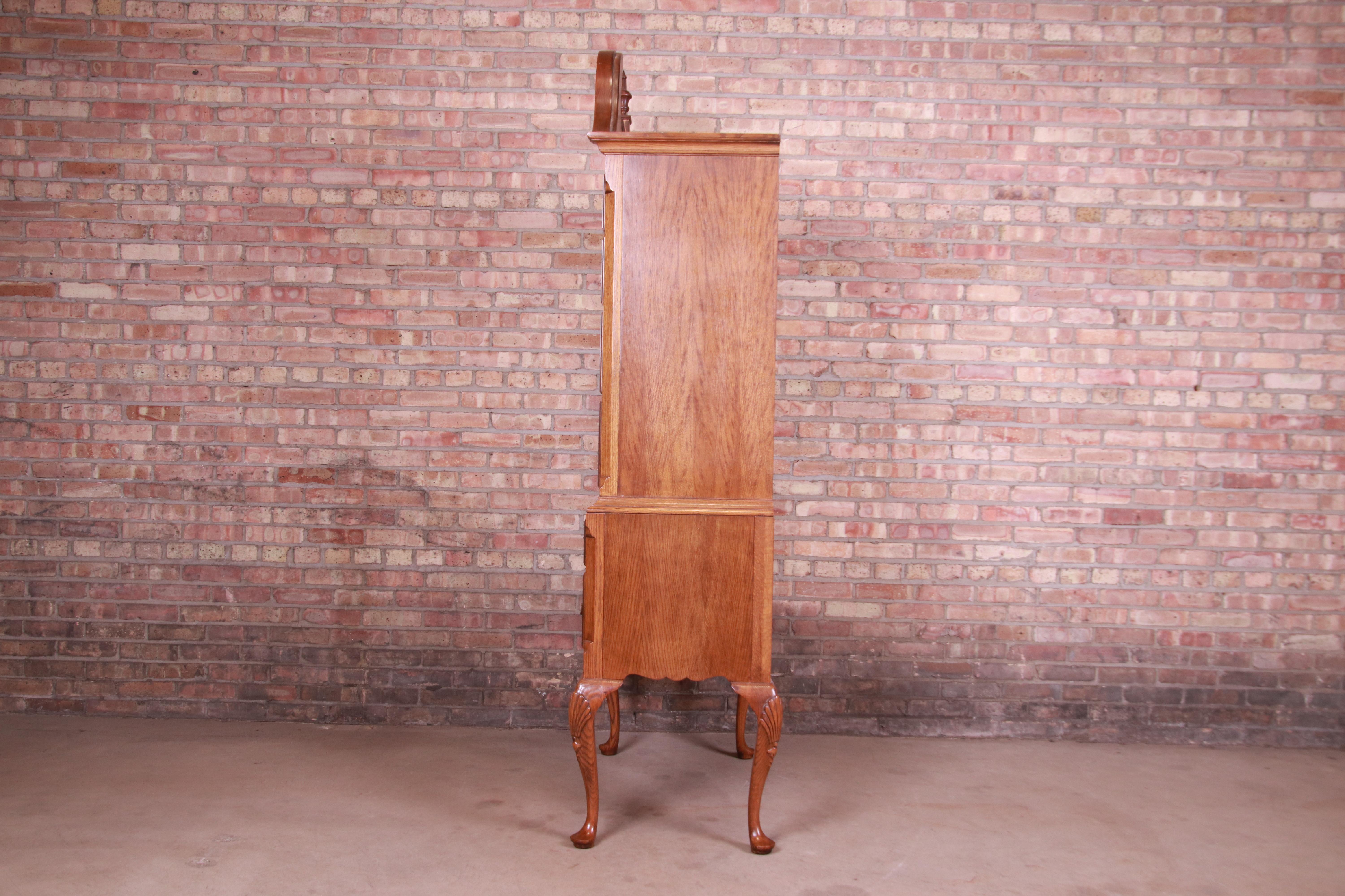 Baker Furniture Queen Anne Oak and Burl Wood Highboy Dresser Chest 5
