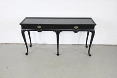 Baker Furniture Queen Anne Style Black Lacquered Console Table, Newly Refinished