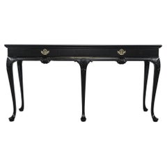 Baker Furniture Queen Anne Style Black Lacquered Console Table, Newly Refinished