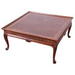 Baker Furniture Queen Anne Walnut and Burl Large Coffee Table, Newly Refinished