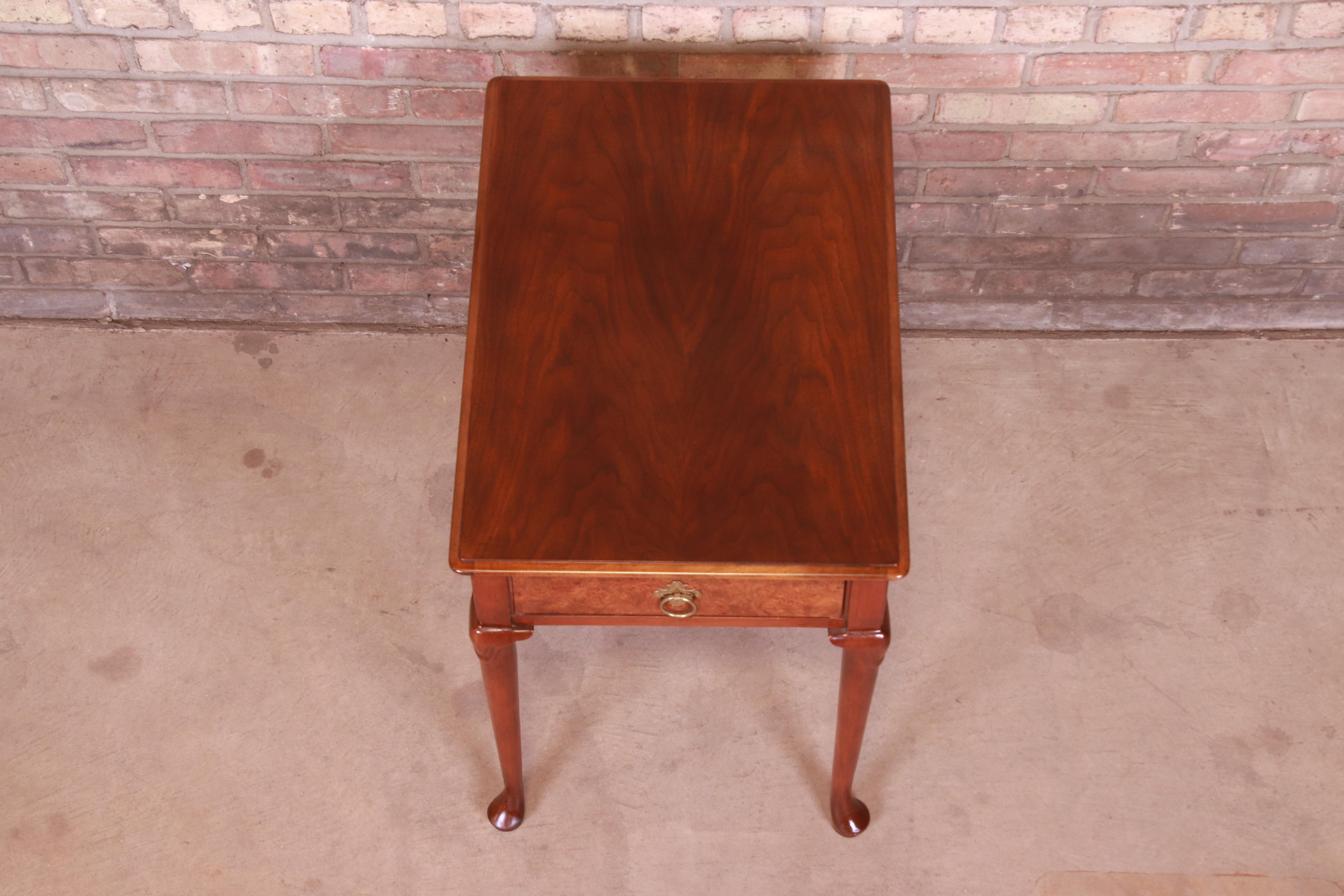 Baker Furniture Queen Anne Walnut and Burl Wood Tea Table 5