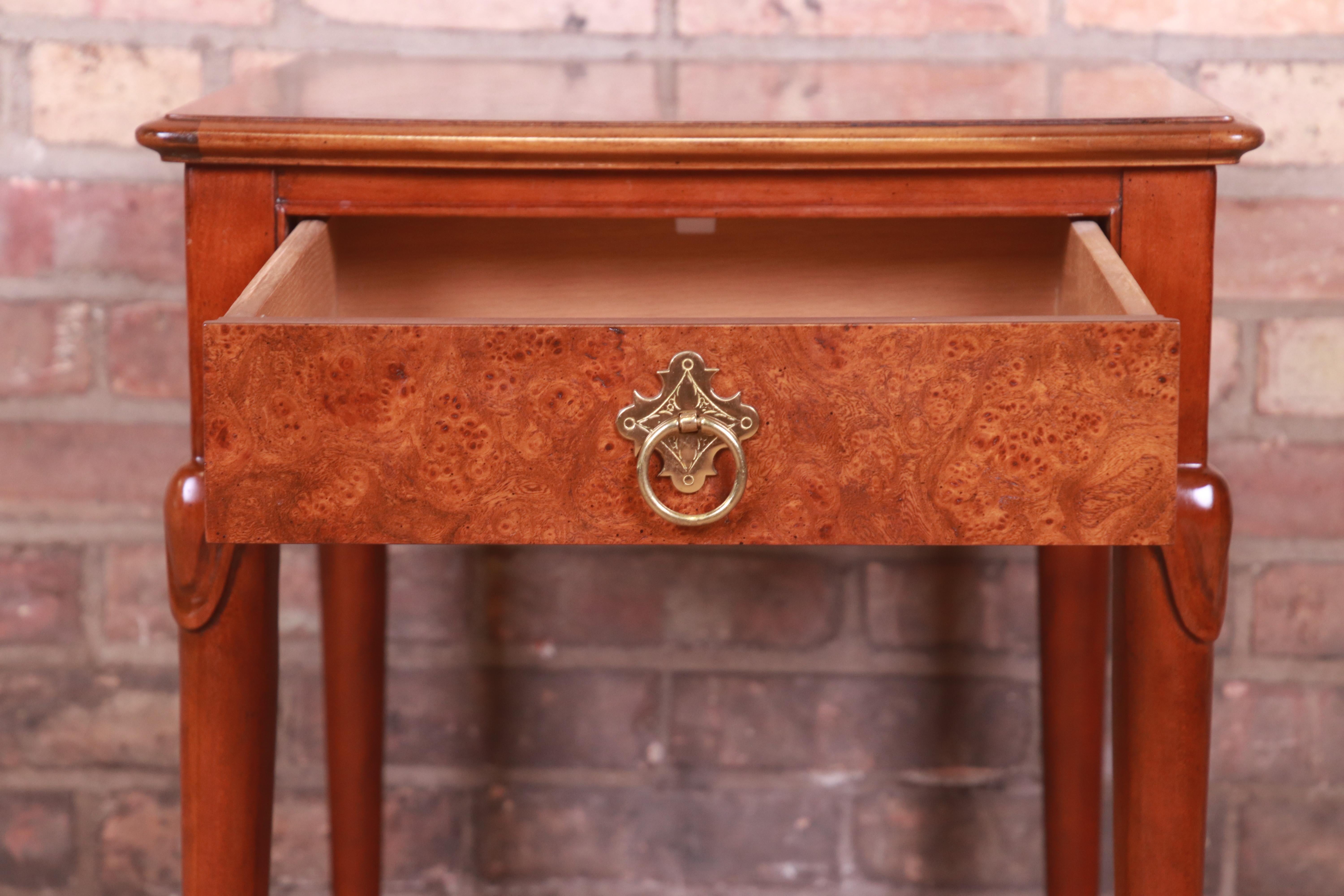 Baker Furniture Queen Anne Walnut and Burl Wood Tea Table 2