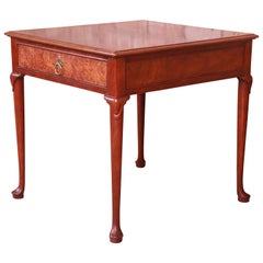 Baker Furniture Queen Anne Walnut and Burl Wood Tea Table