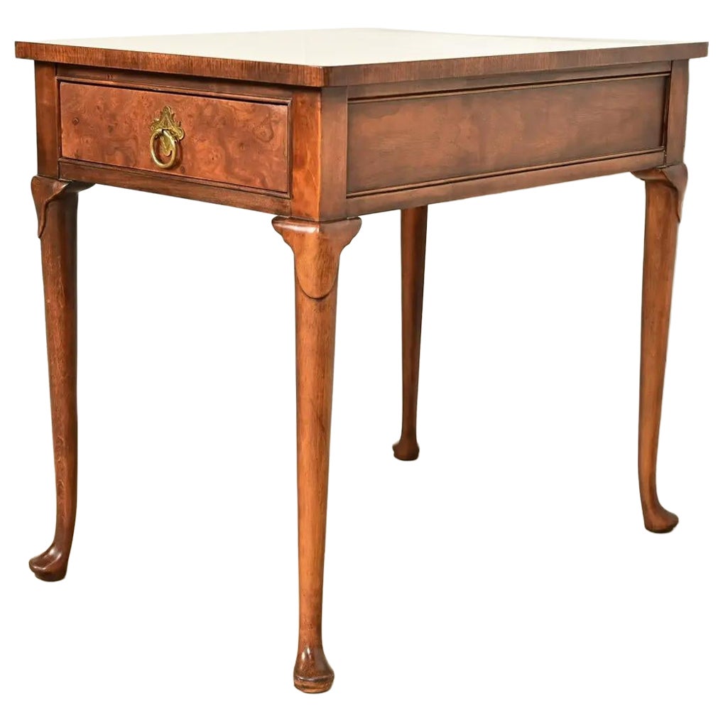 Baker Furniture Queen Anne Walnut and Burl Wood Tea Table