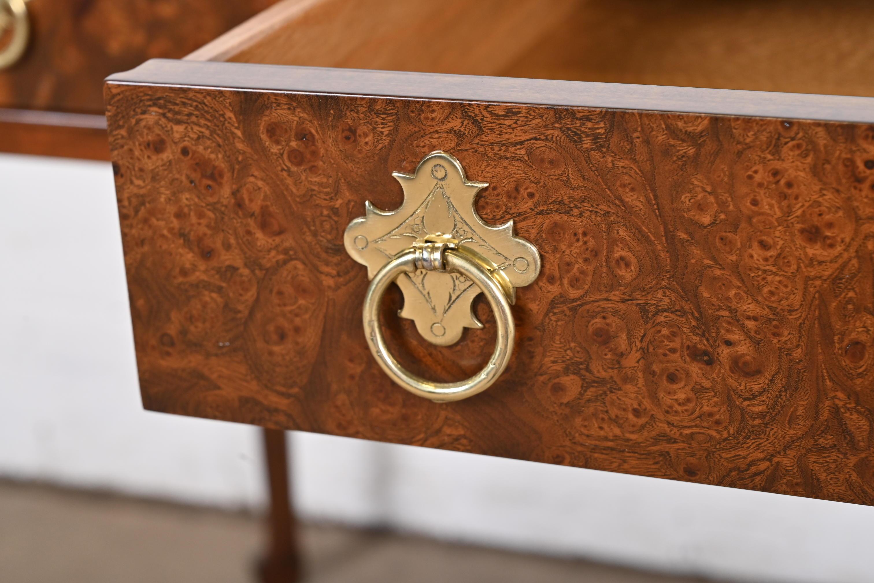 Baker Furniture Queen Anne Walnut and Burl Wood Writing Desk, Newly Refinished 4