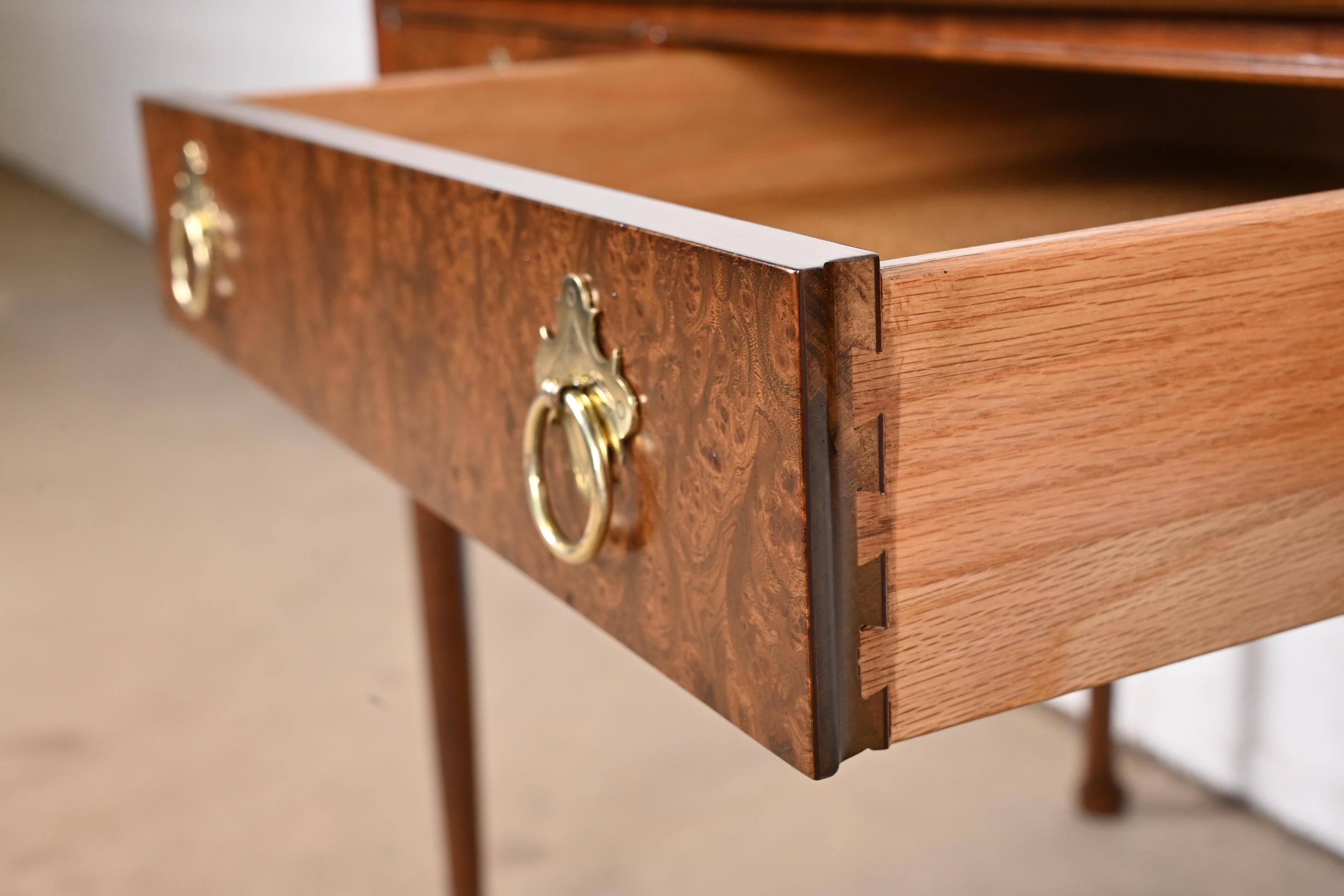 Baker Furniture Queen Anne Walnut and Burl Wood Writing Desk, Newly Refinished 5