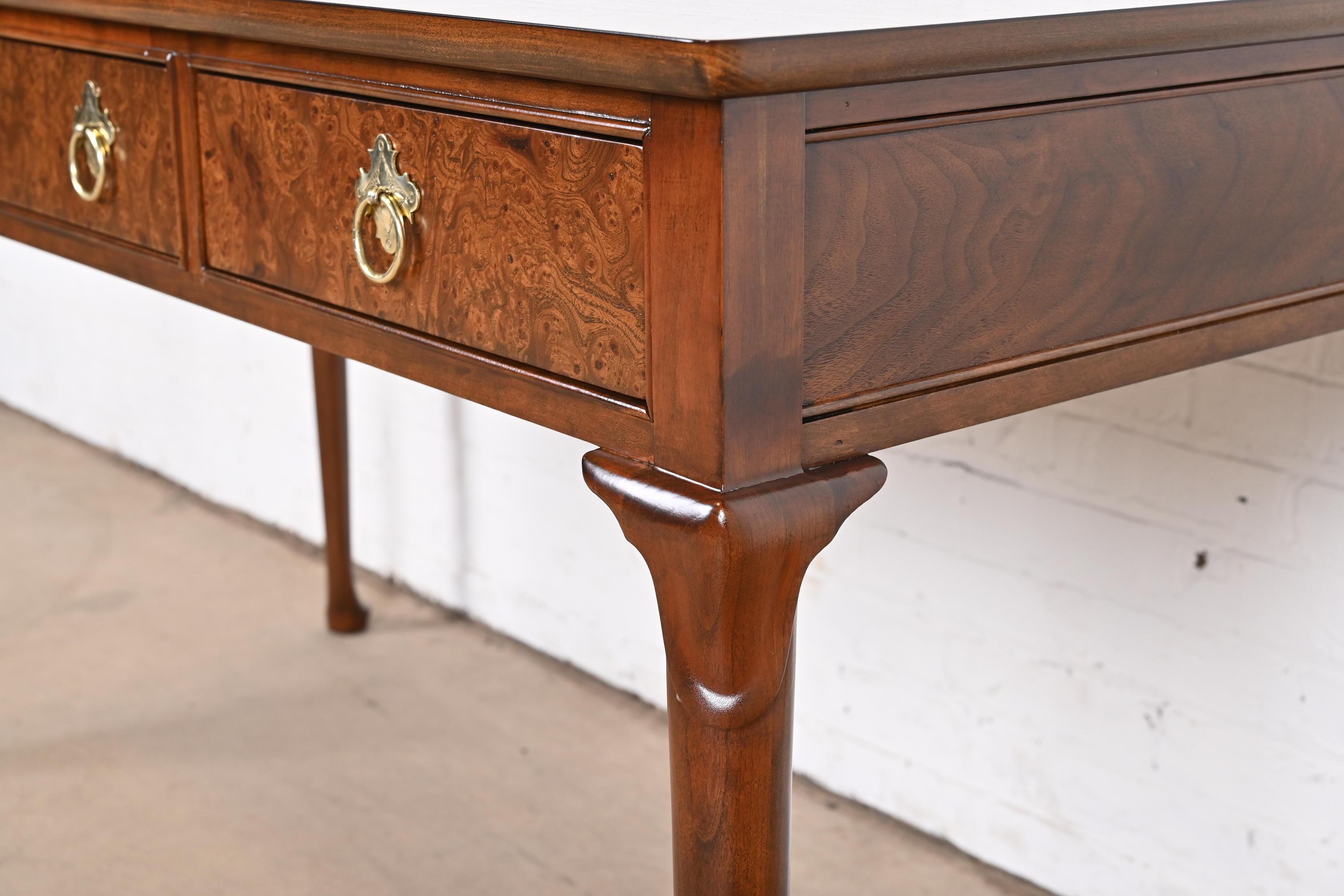 Baker Furniture Queen Anne Walnut and Burl Wood Writing Desk, Newly Refinished 7