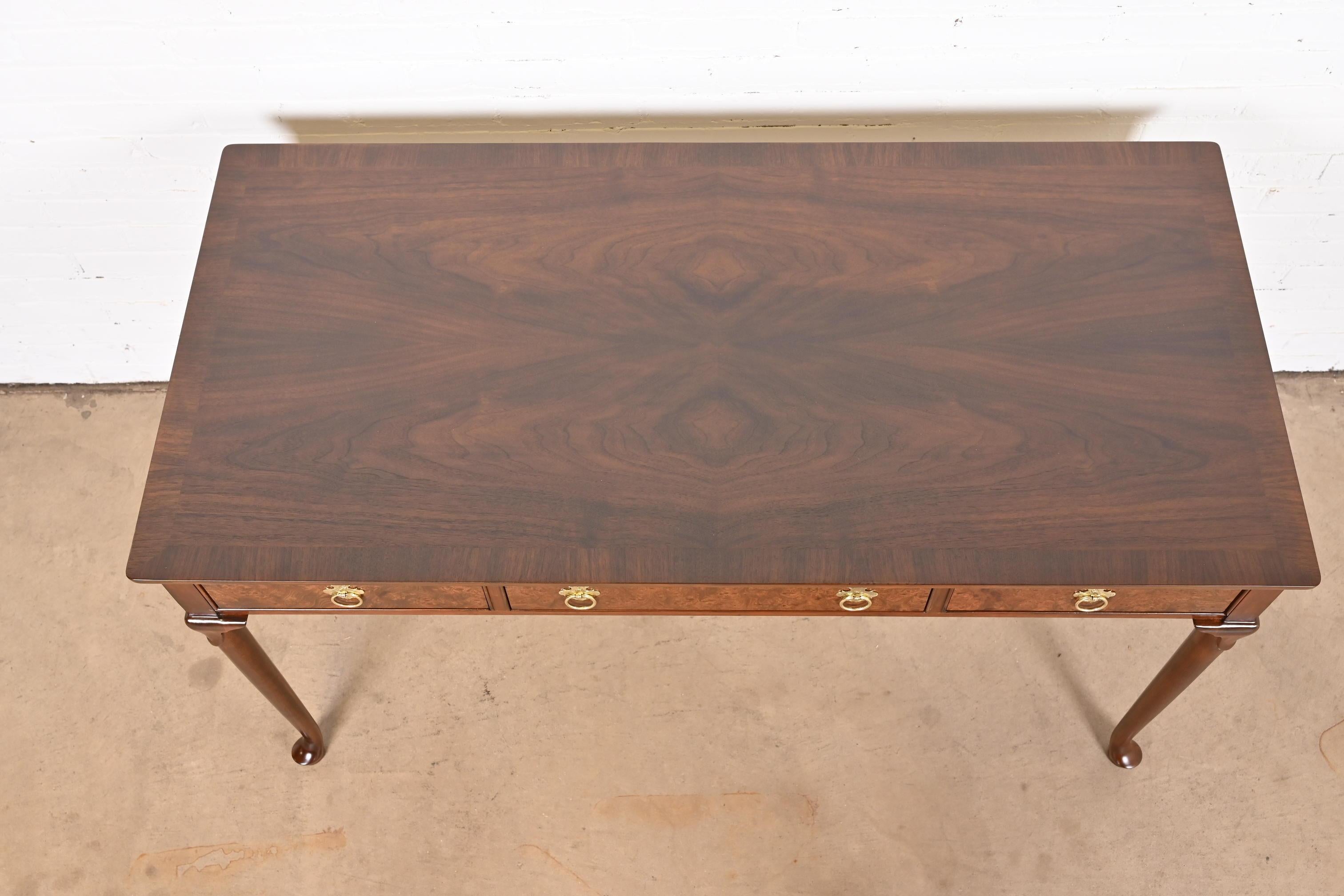 Baker Furniture Queen Anne Walnut and Burl Wood Writing Desk, Newly Refinished 8