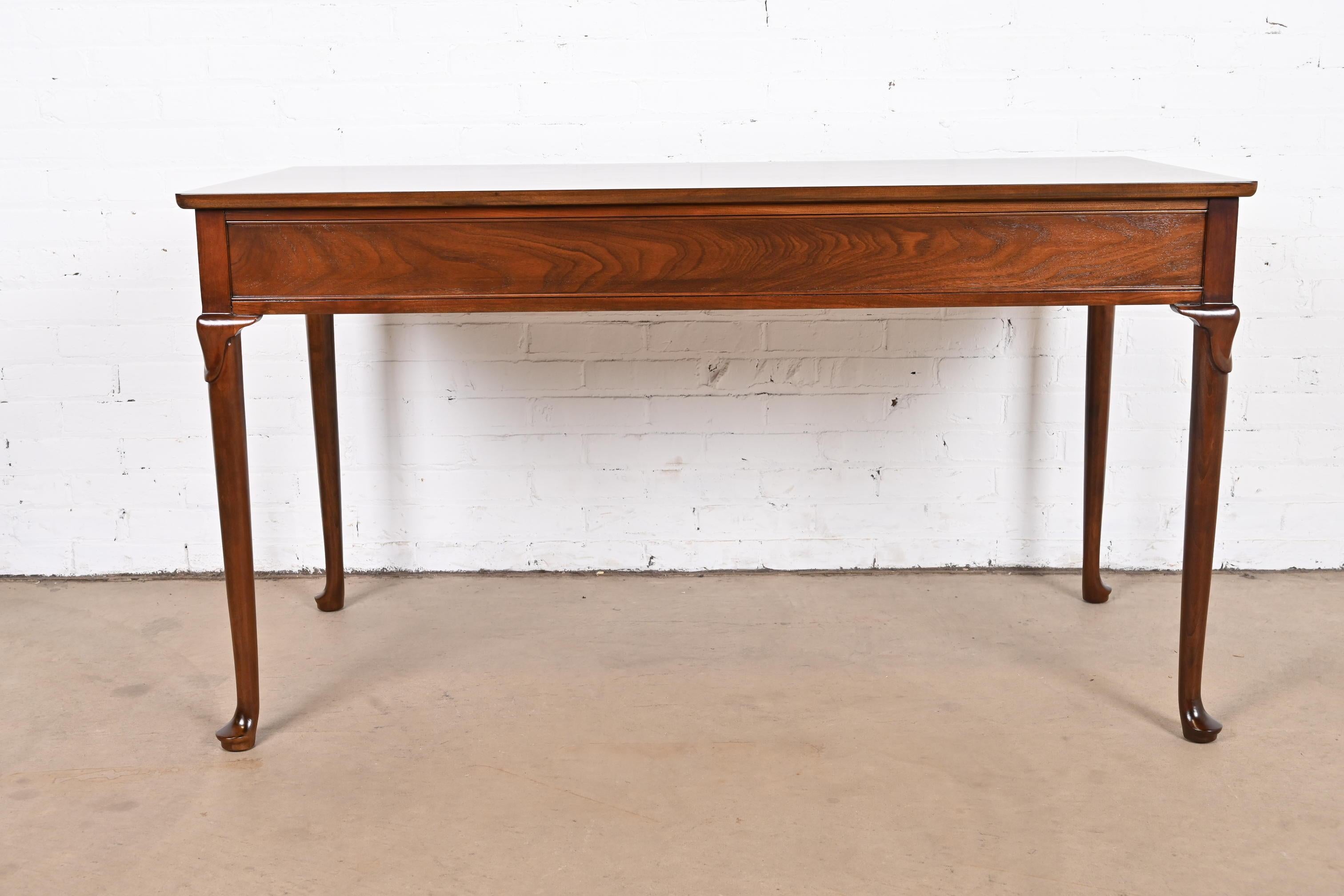 Baker Furniture Queen Anne Walnut and Burl Wood Writing Desk, Newly Refinished 9