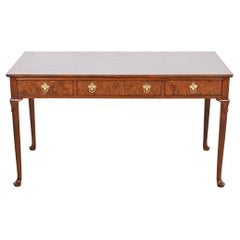 Baker Furniture Queen Anne Walnut and Burl Wood Writing Desk, Newly Refinished